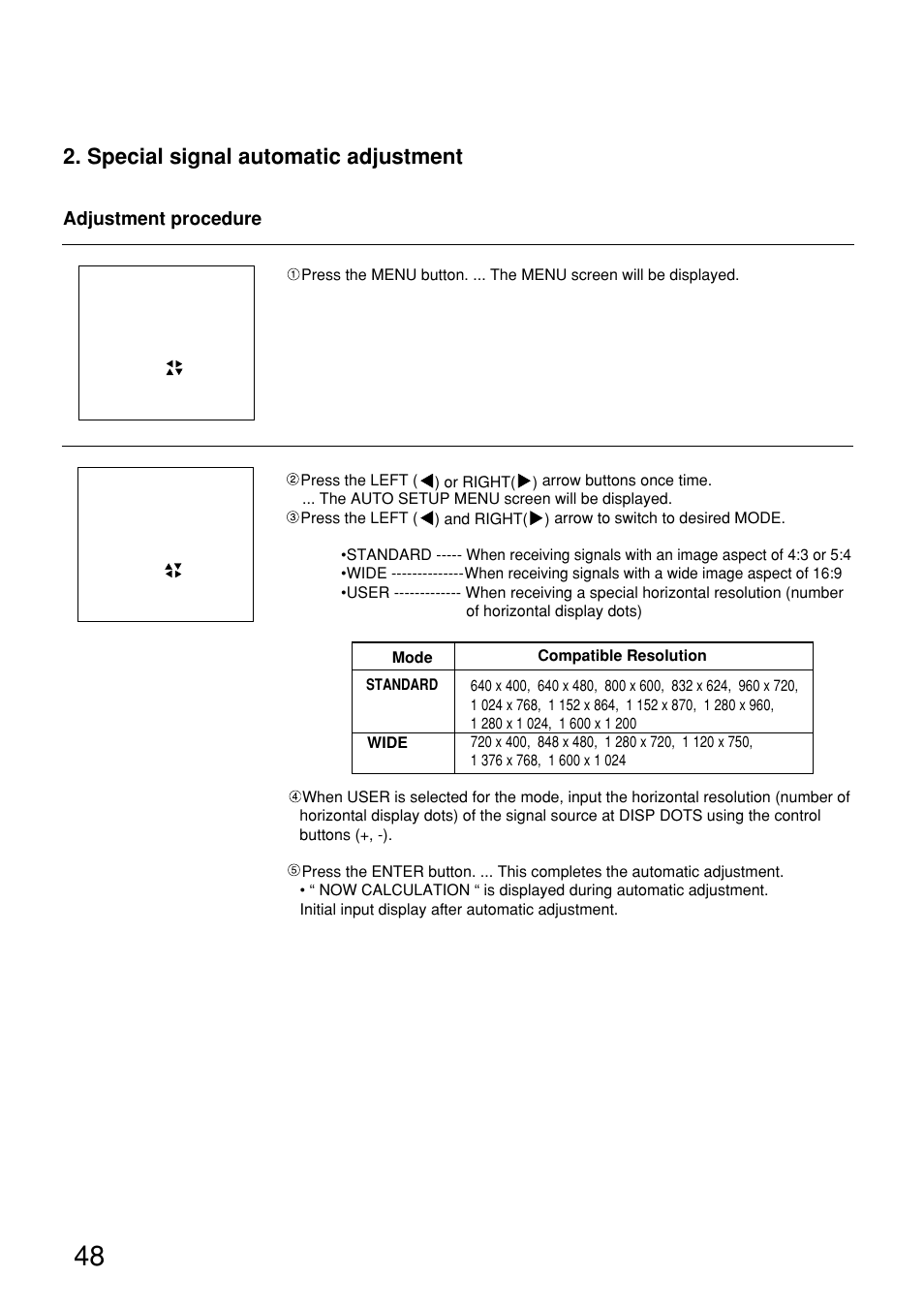 Special signal automatic adjustment | Panasonic PT-D9610U User Manual | Page 48 / 100