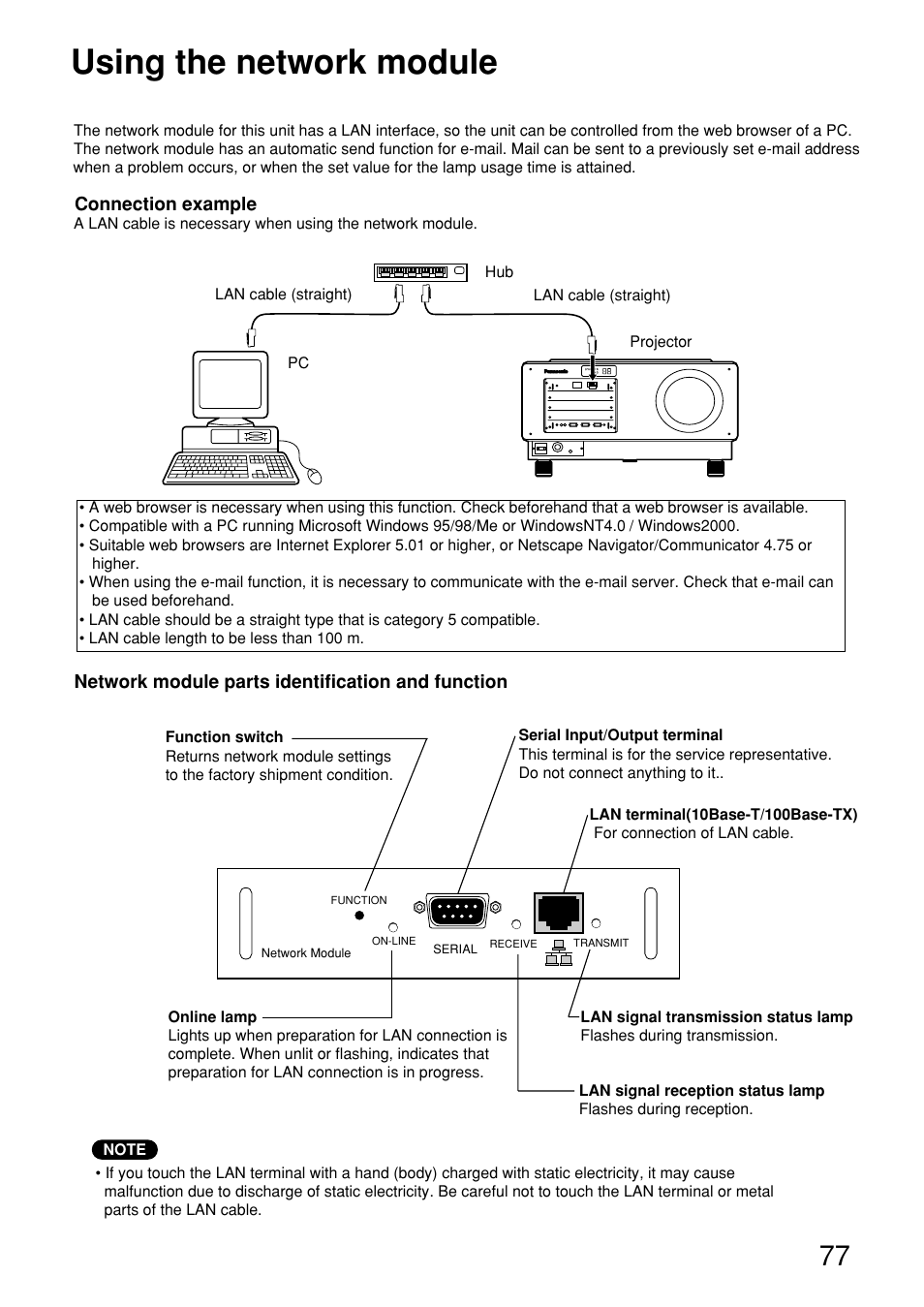 Using the network module | Panasonic PT-D9610U User Manual | Page 77 / 100