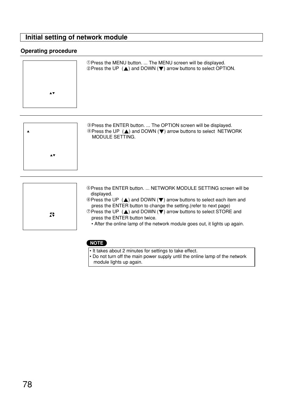 Initial setting of network module | Panasonic PT-D9610U User Manual | Page 78 / 100