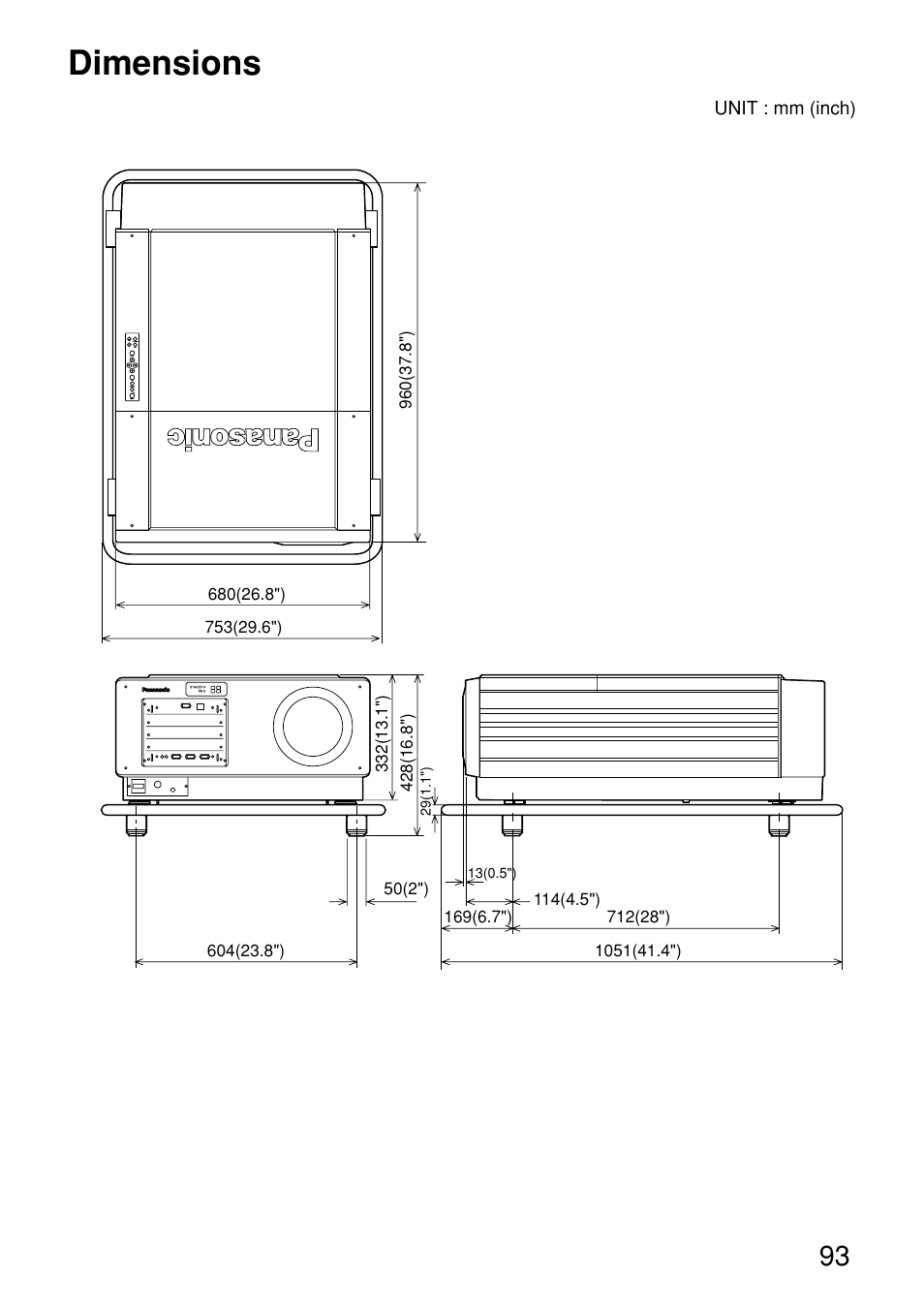 Dimensions | Panasonic PT-D9610U User Manual | Page 93 / 100