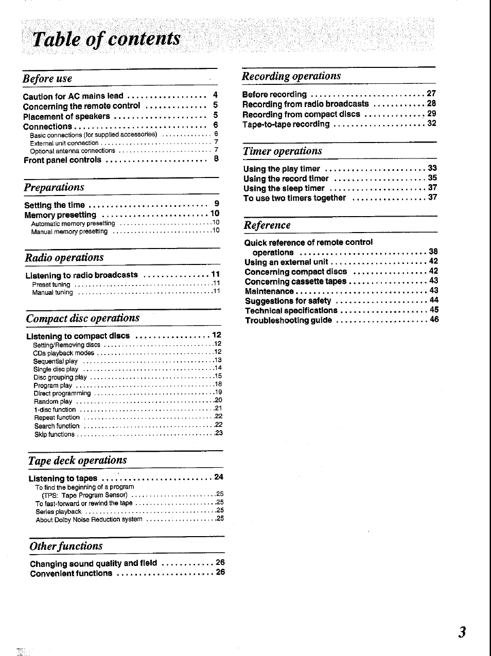 Tame of cpntehts | Panasonic SC-CH84M User Manual | Page 3 / 46
