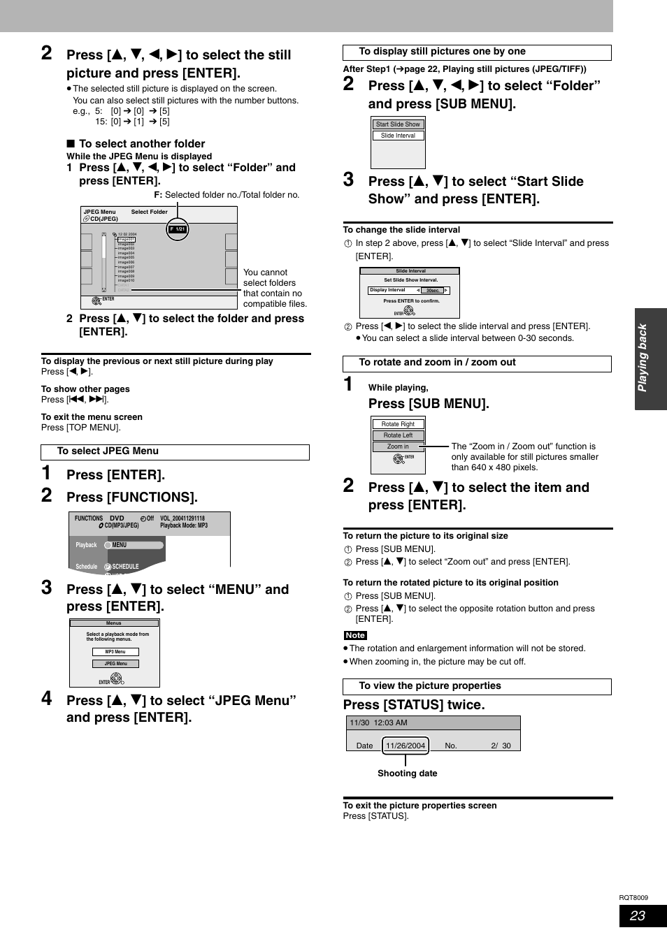 Press [enter, Press [functions, Press [ e , r ] to select “menu” and press [enter | Press [sub menu, Press [status] twice | Panasonic DMR-ES10 User Manual | Page 23 / 48