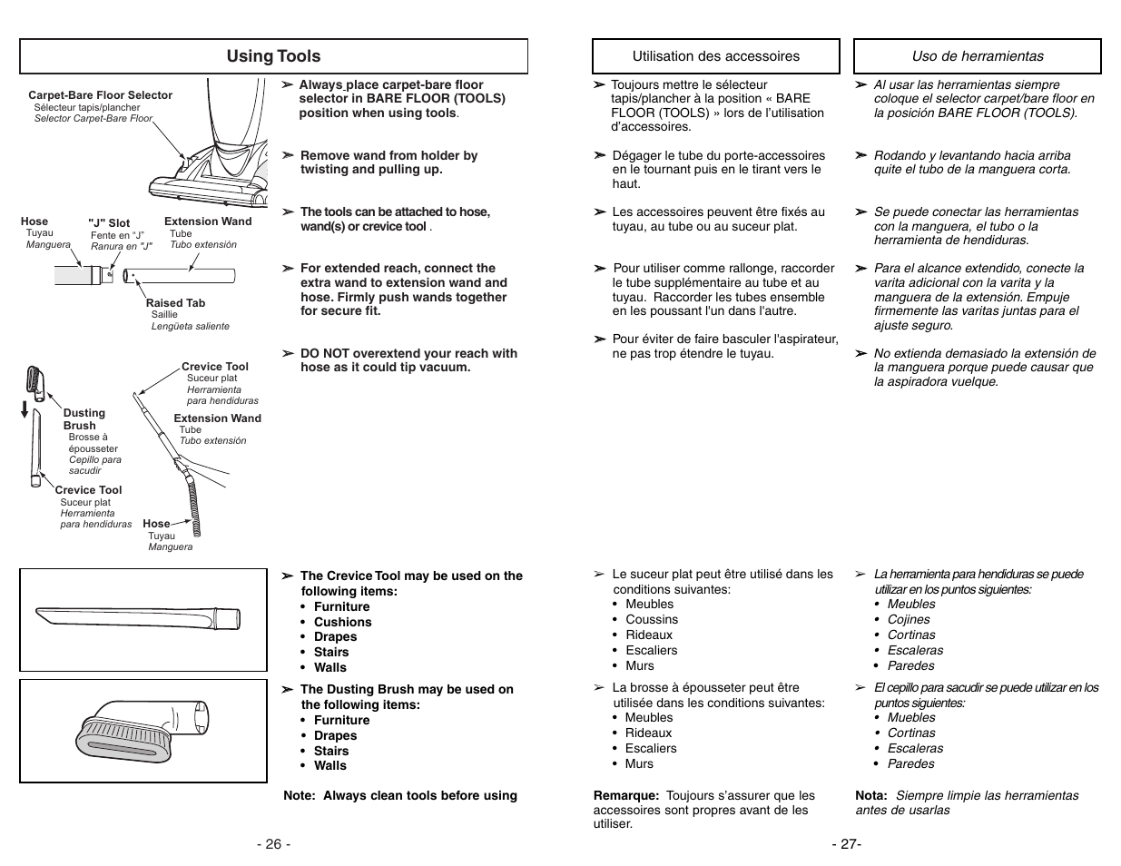 Using tools | Panasonic MC-V7522 User Manual | Page 26 / 52