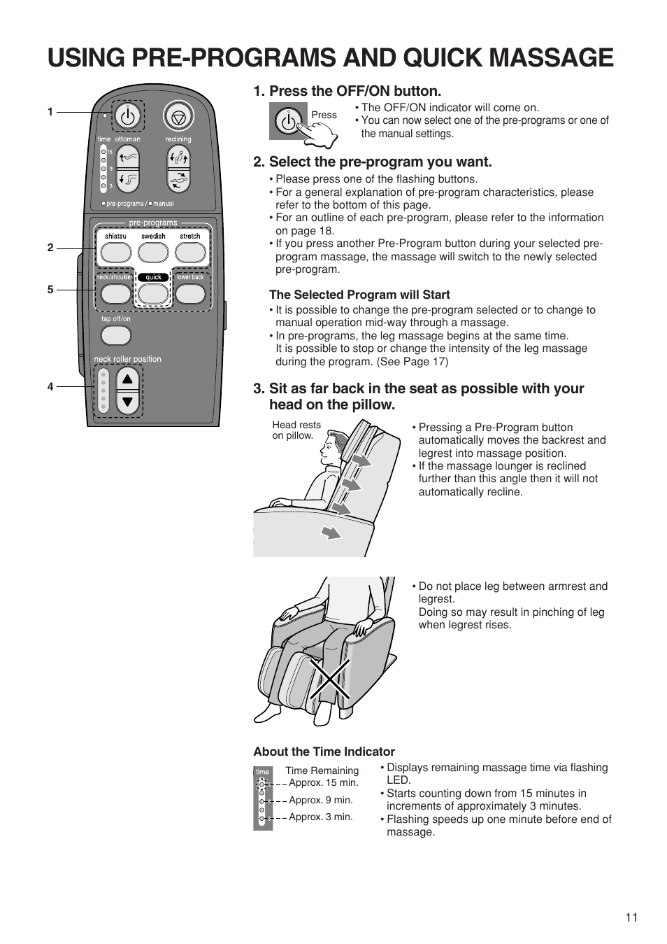 Using pre-programs and quick massage | Panasonic EP1273 User Manual | Page 13 / 27