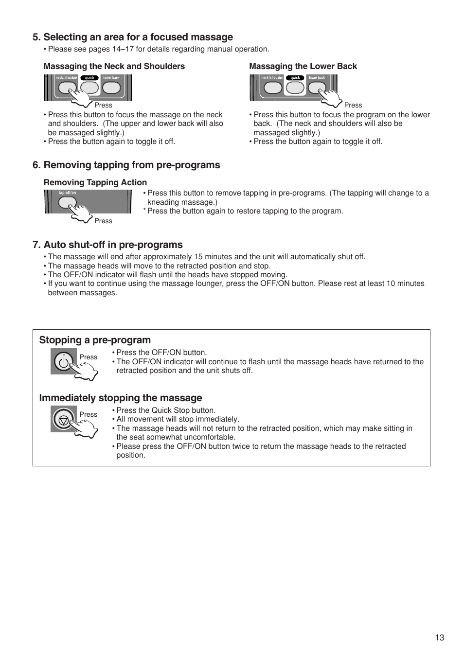 Selecting an area for a focused massage | Panasonic EP1273 User Manual | Page 15 / 27