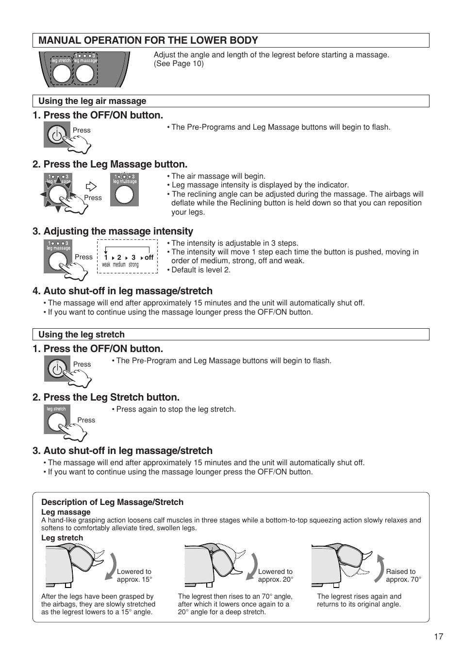 Manual operation for the lower body | Panasonic EP1273 User Manual | Page 19 / 27