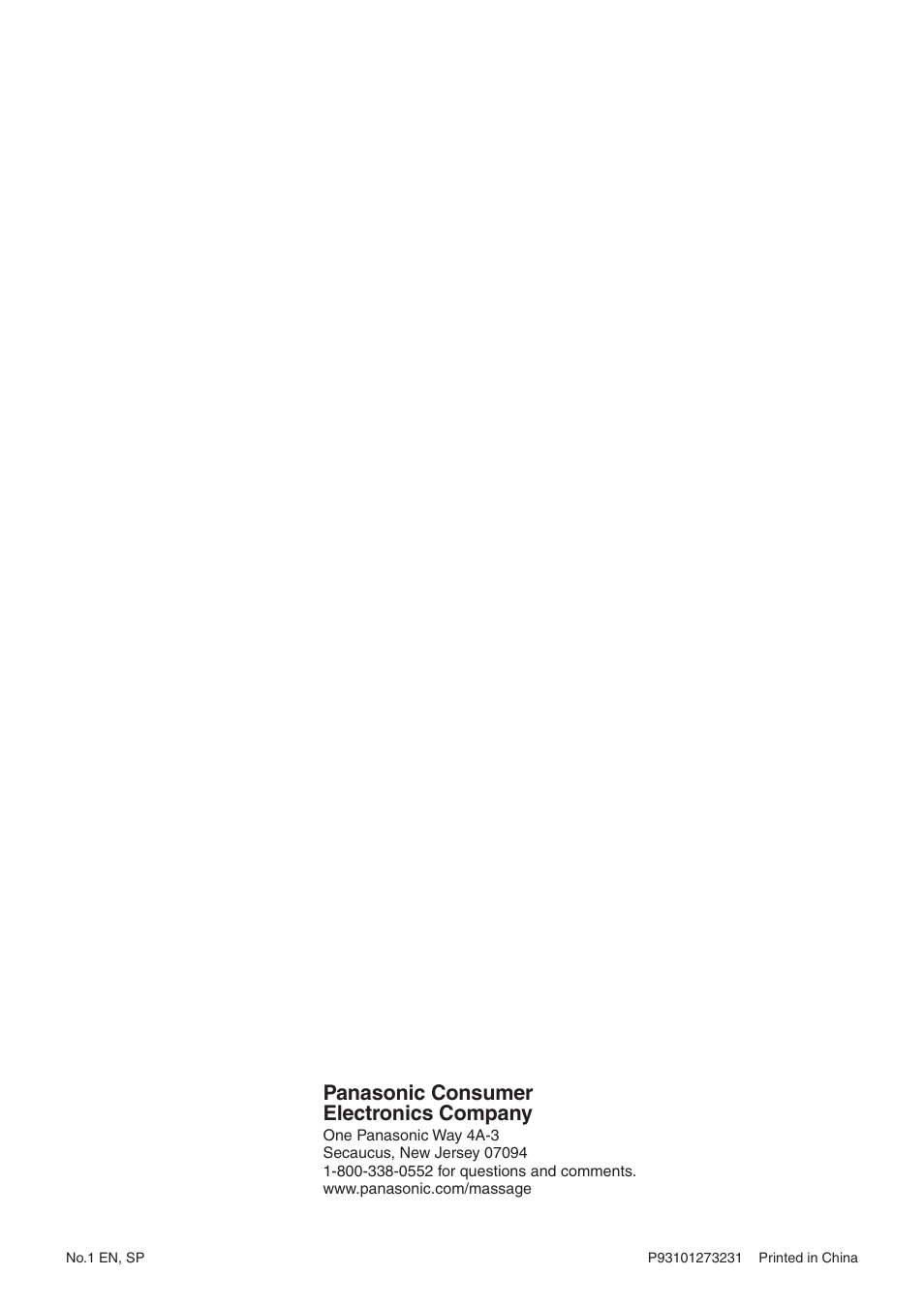 Panasonic consumer electronics company | Panasonic EP1273 User Manual | Page 27 / 27