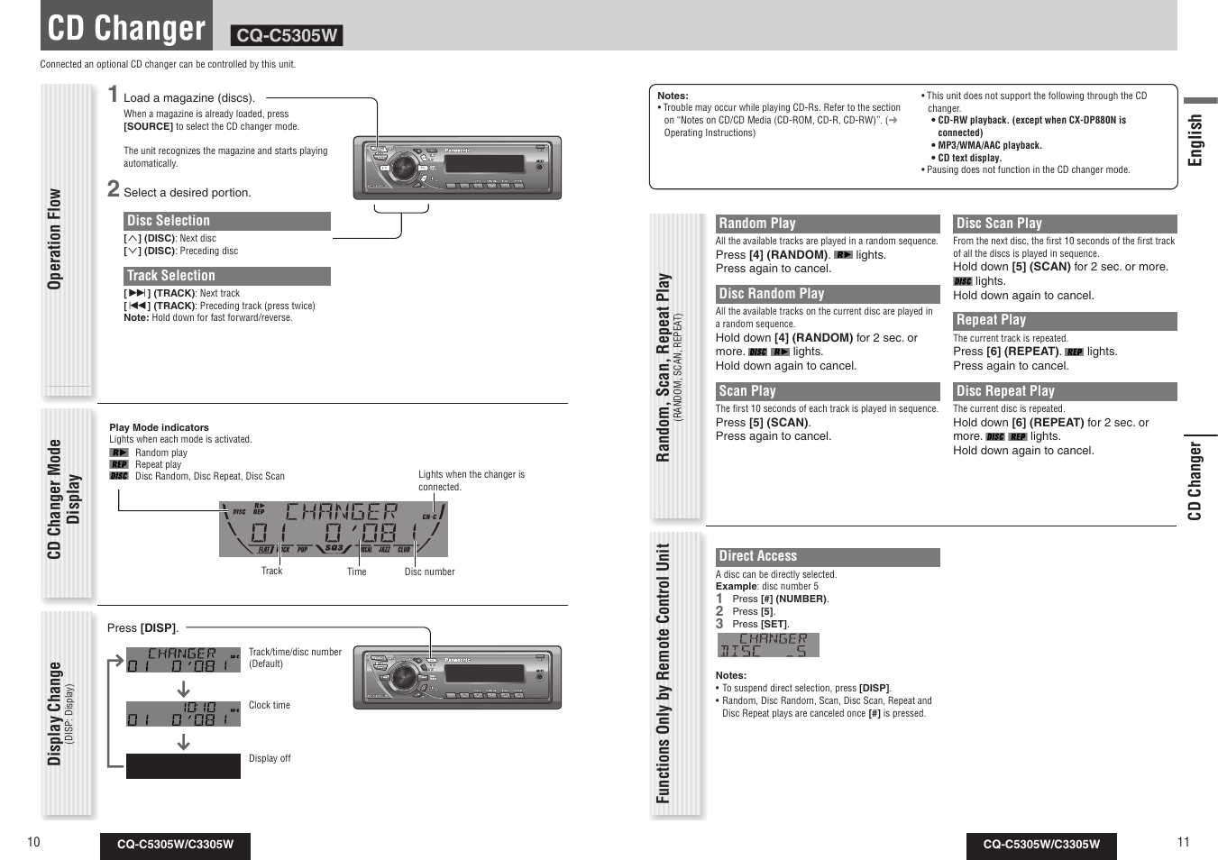 Cd changer, Cq-c5305w, English | Panasonic CQ-C3305W User Manual | Page 22 / 29