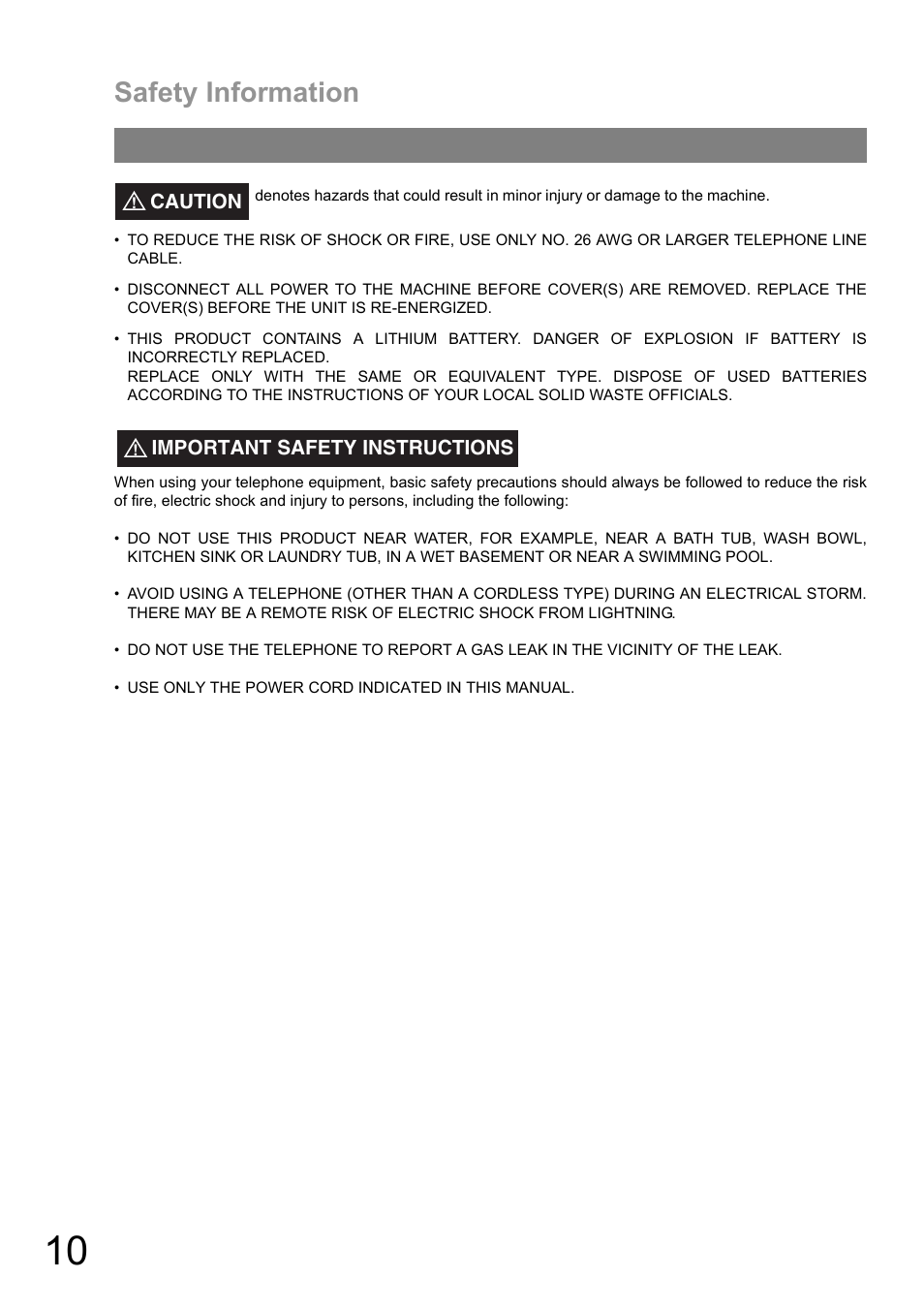 Safety information | Panasonic UF-890/990 User Manual | Page 10 / 170