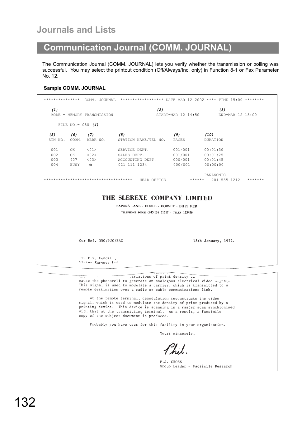 Communication journal (comm. journal), Journals and lists | Panasonic UF-890/990 User Manual | Page 132 / 170