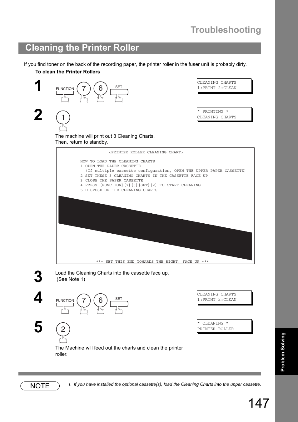 Cleaning the printer roller, Troubleshooting | Panasonic UF-890/990 User Manual | Page 147 / 170