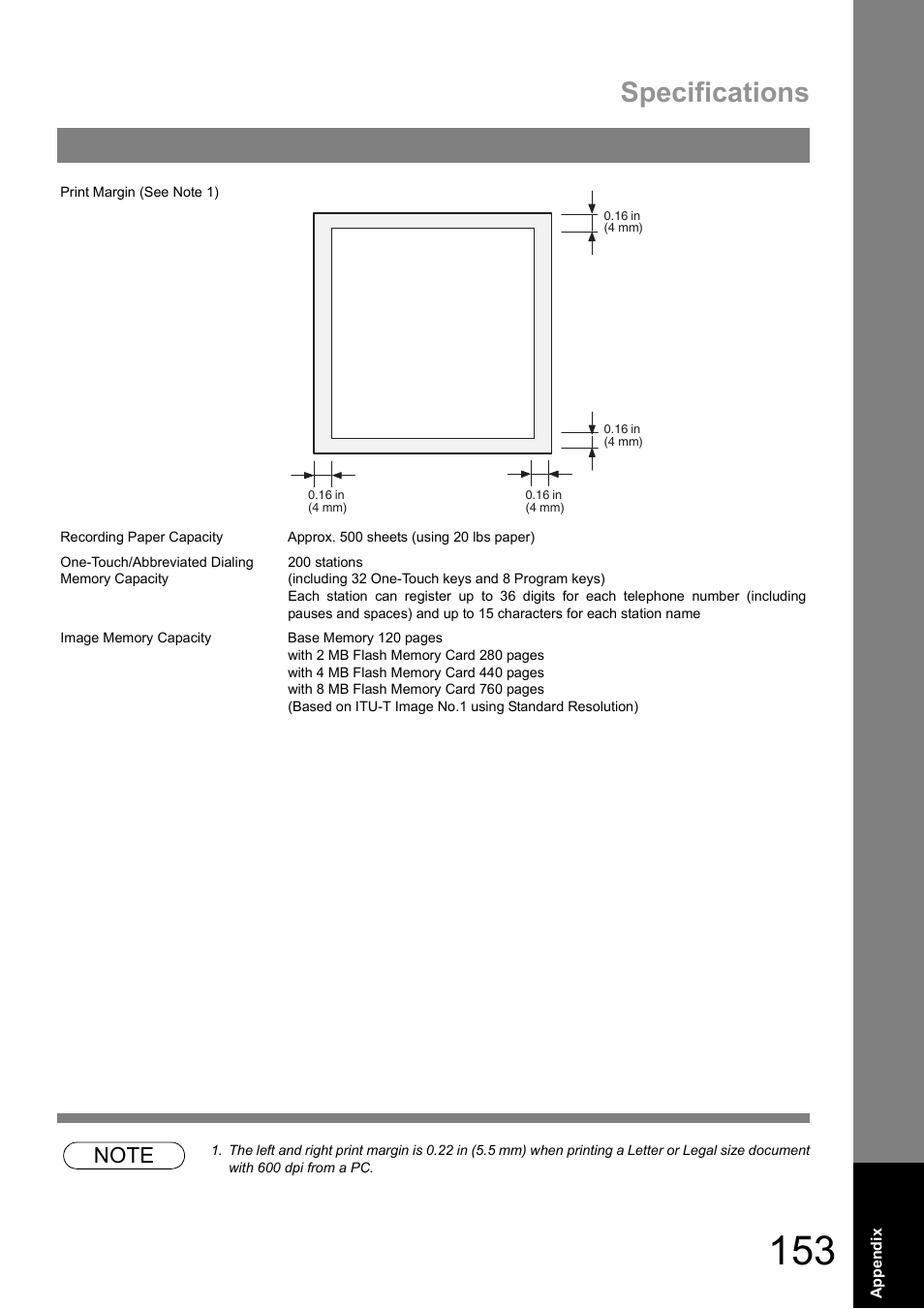E 153, Specifications | Panasonic UF-890/990 User Manual | Page 153 / 170