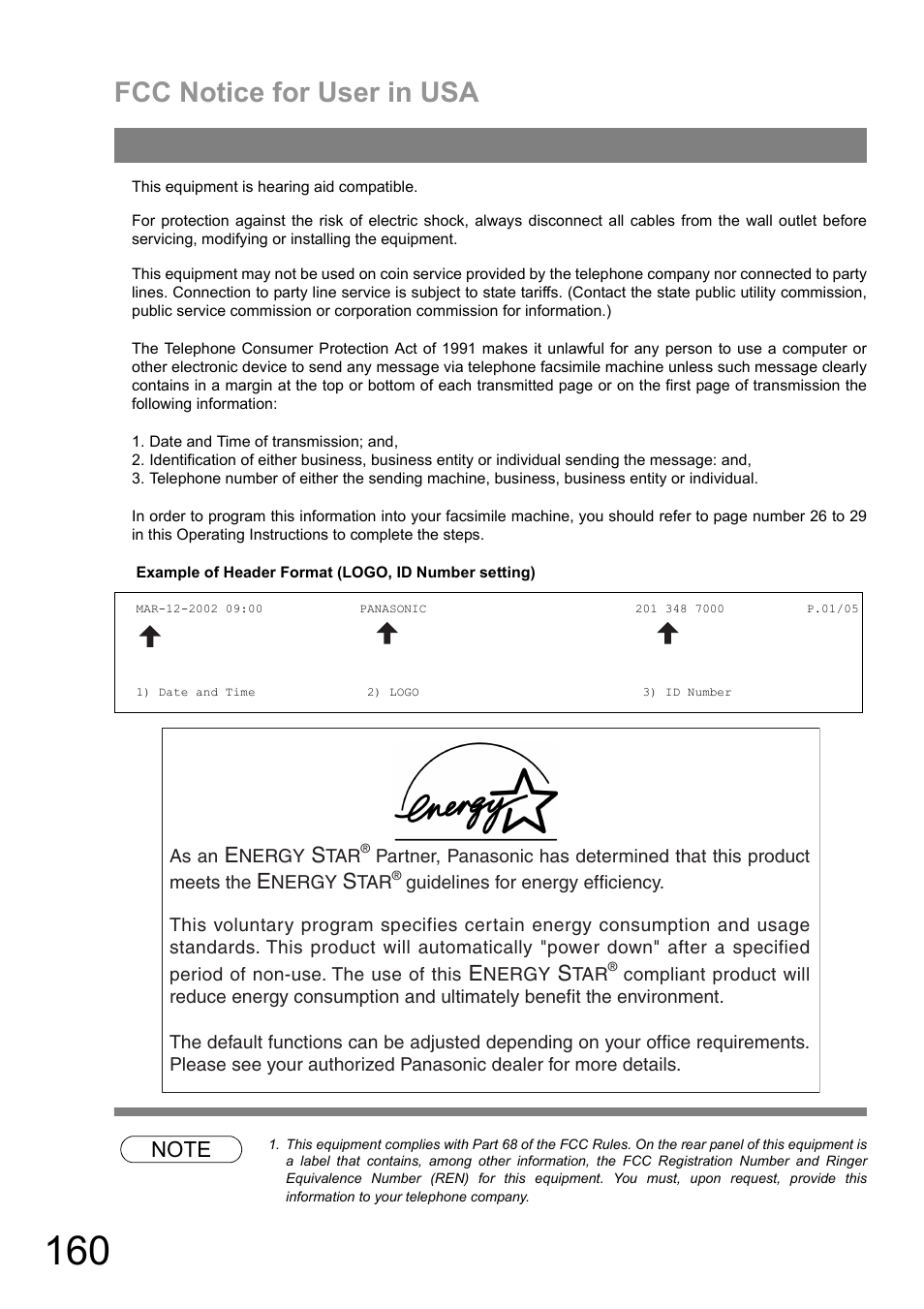 Fcc notice for user in usa | Panasonic UF-890/990 User Manual | Page 160 / 170