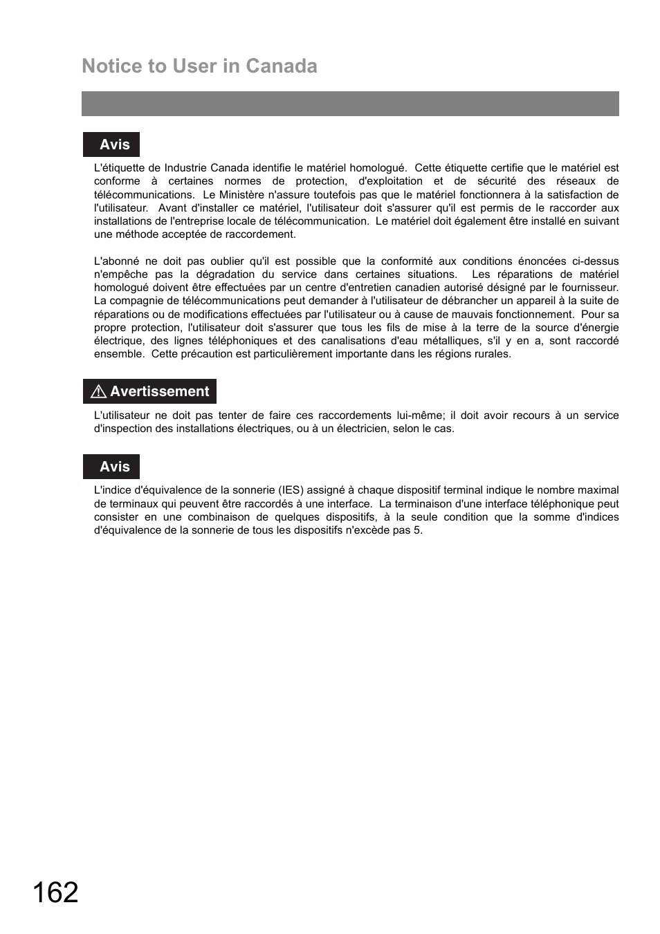 Notice to user in canada | Panasonic UF-890/990 User Manual | Page 162 / 170