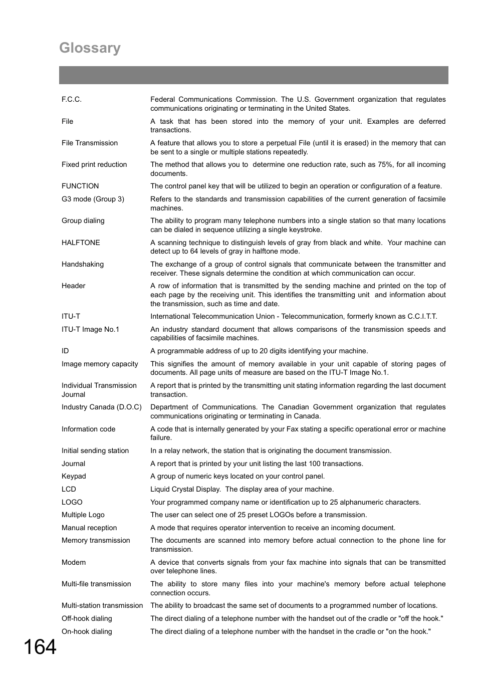 Glossary | Panasonic UF-890/990 User Manual | Page 164 / 170