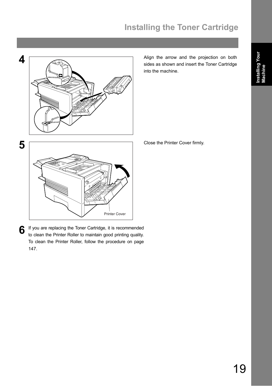 Installing the toner cartridge | Panasonic UF-890/990 User Manual | Page 19 / 170