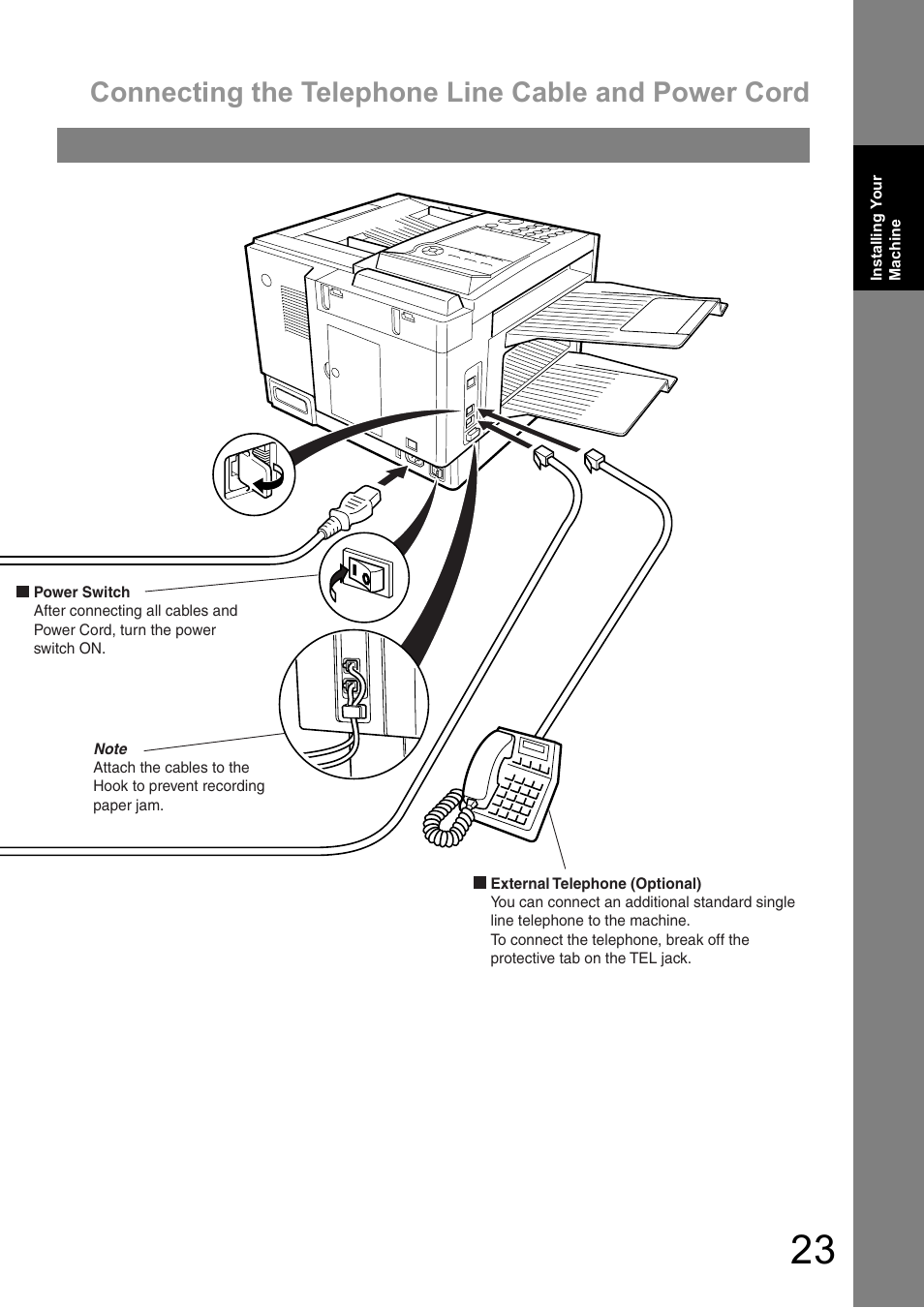 Connecting the telephone line cable and power cord | Panasonic UF-890/990 User Manual | Page 23 / 170