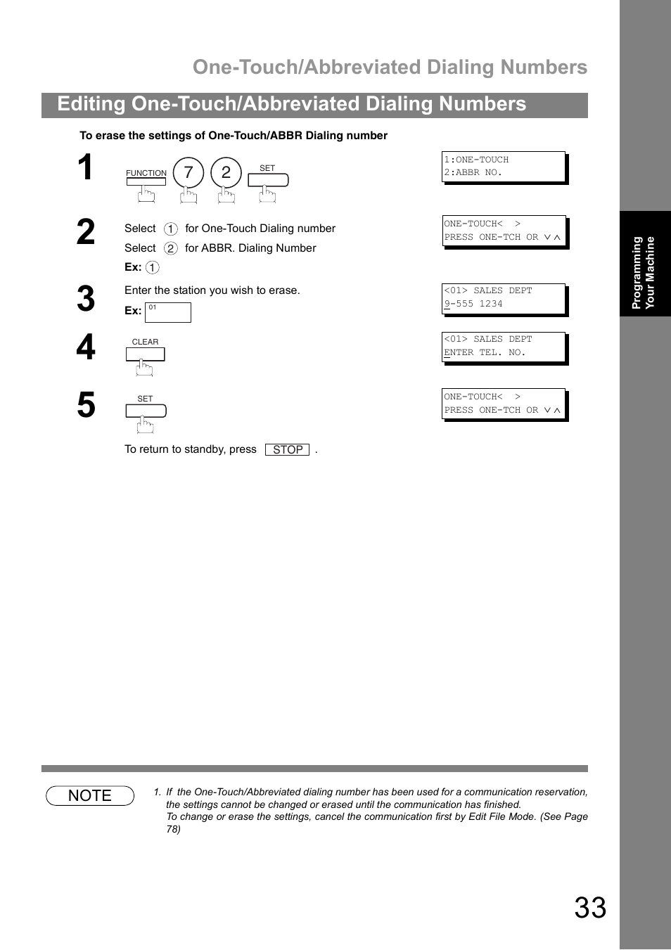 One-touch/abbreviated dialing numbers, Editing one-touch/abbreviated dialing numbers | Panasonic UF-890/990 User Manual | Page 33 / 170