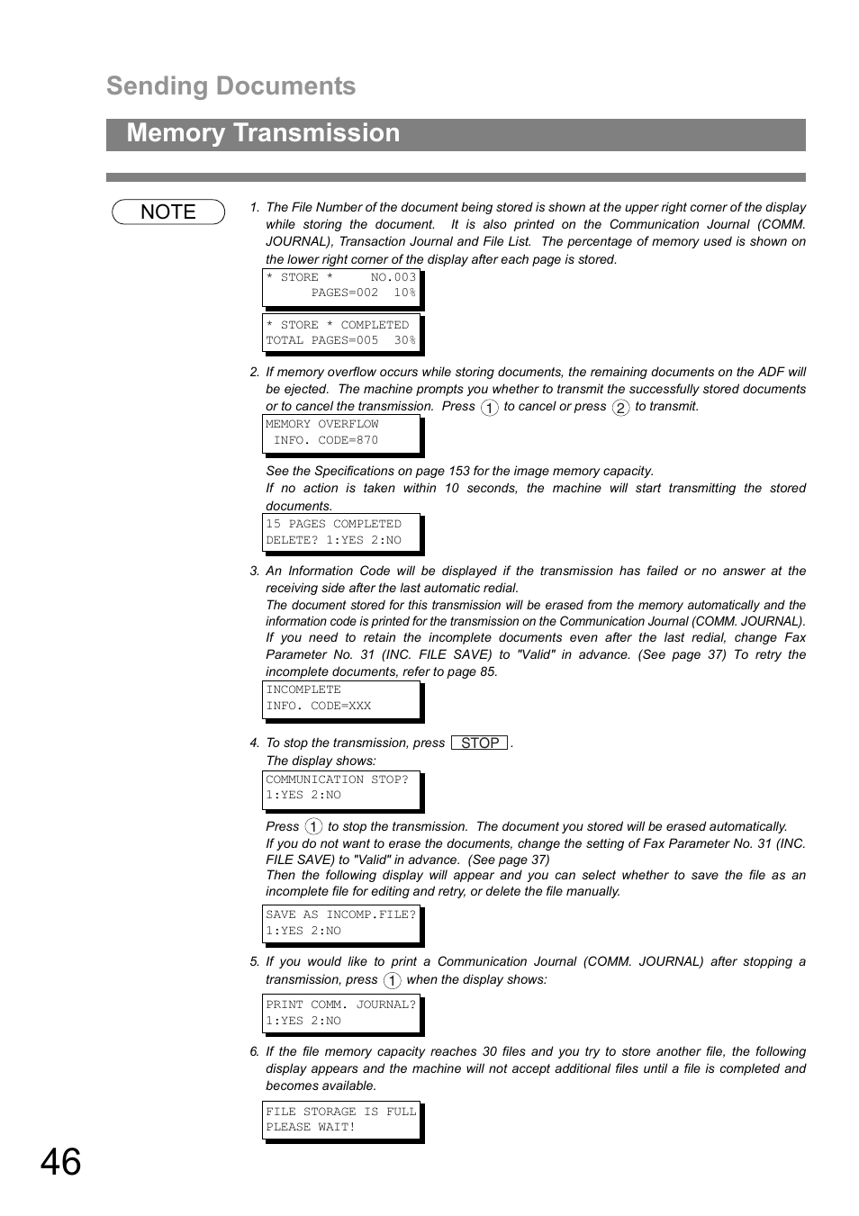 Sending documents | Panasonic UF-890/990 User Manual | Page 46 / 170