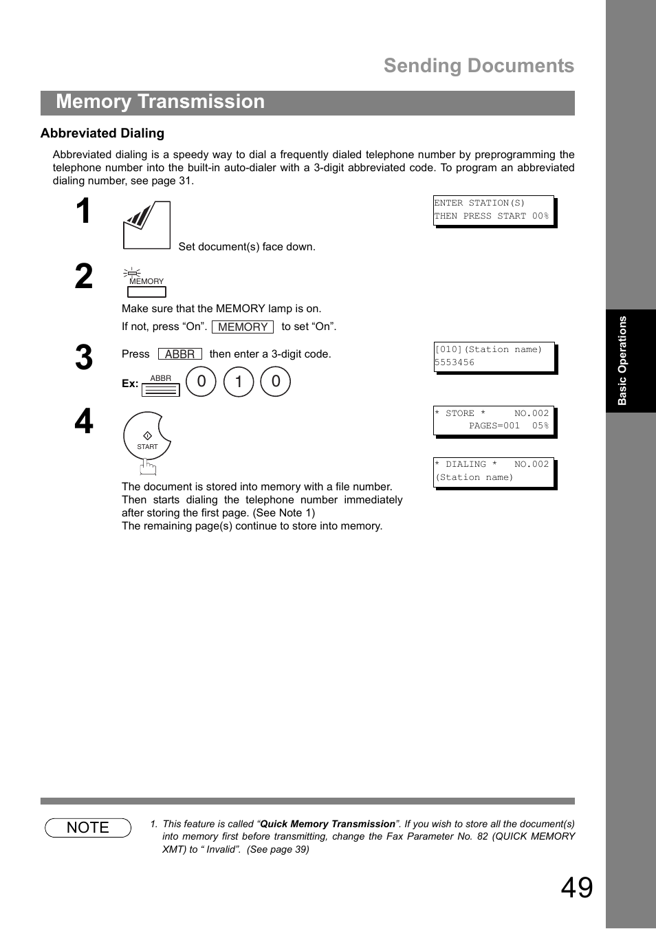 Sending documents | Panasonic UF-890/990 User Manual | Page 49 / 170