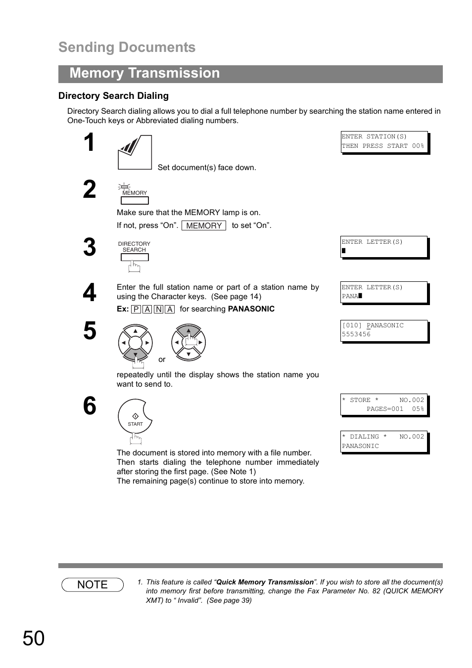 Sending documents | Panasonic UF-890/990 User Manual | Page 50 / 170