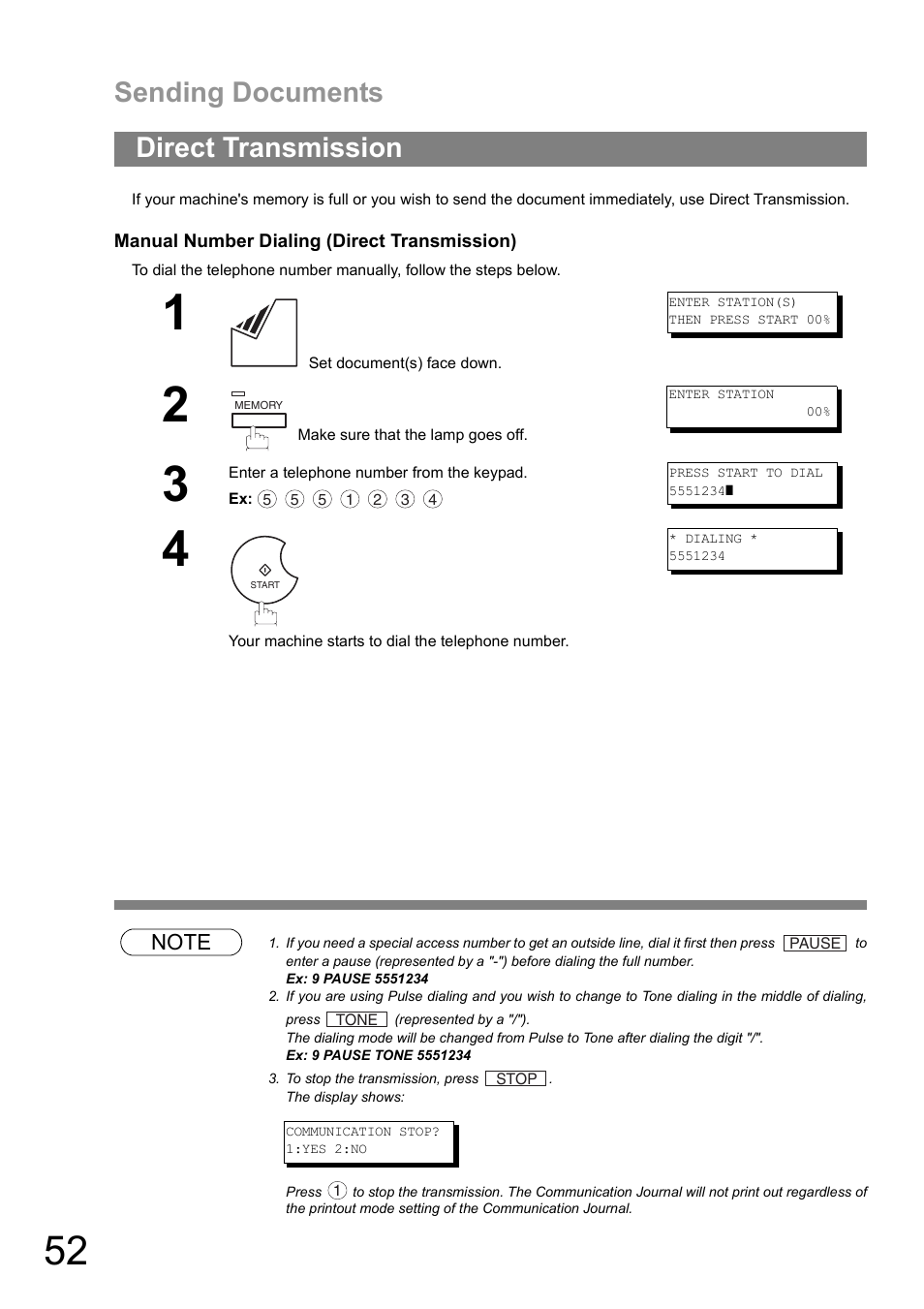Direct transmission, Sending documents | Panasonic UF-890/990 User Manual | Page 52 / 170