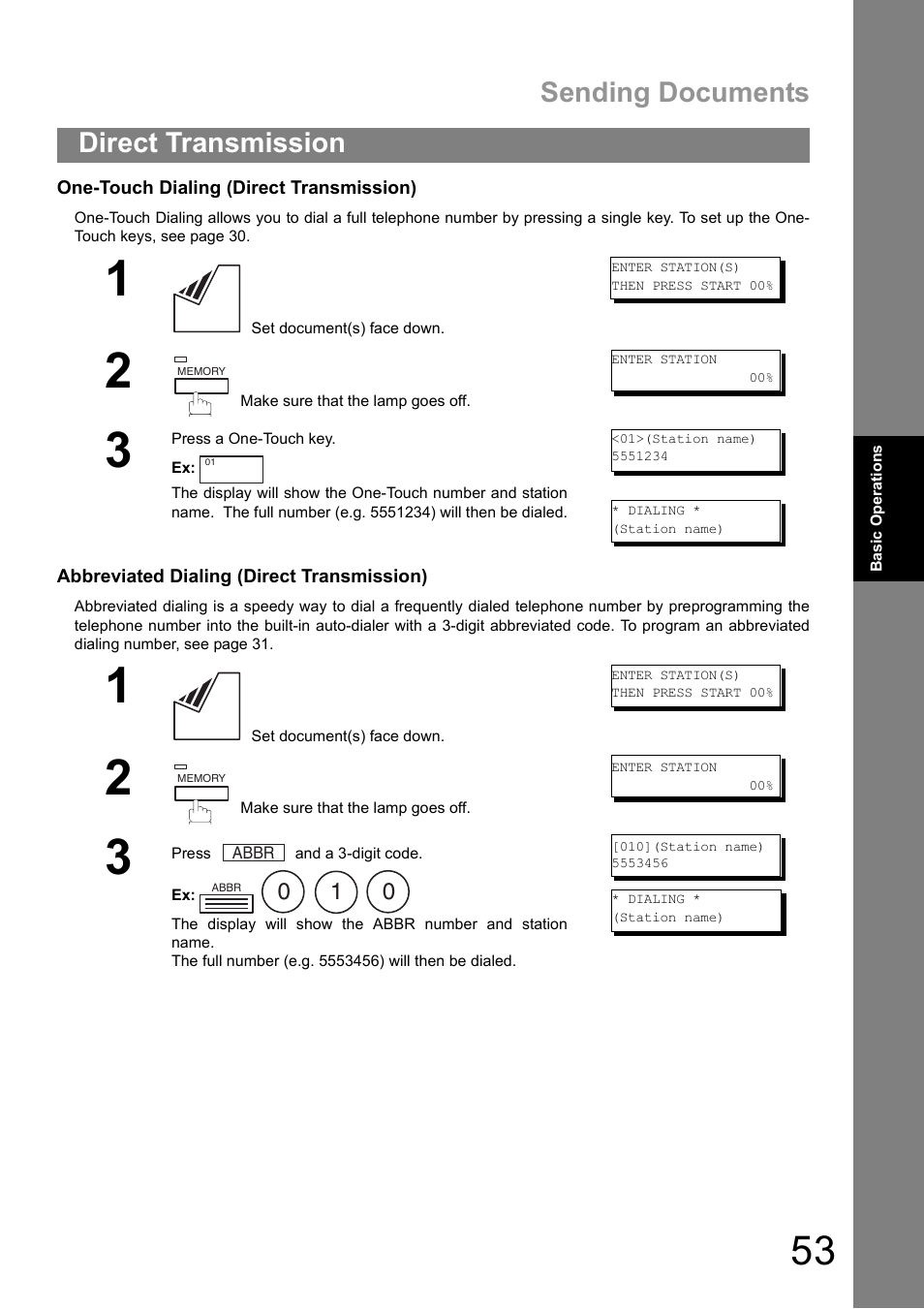 Sending documents, Direct transmission | Panasonic UF-890/990 User Manual | Page 53 / 170