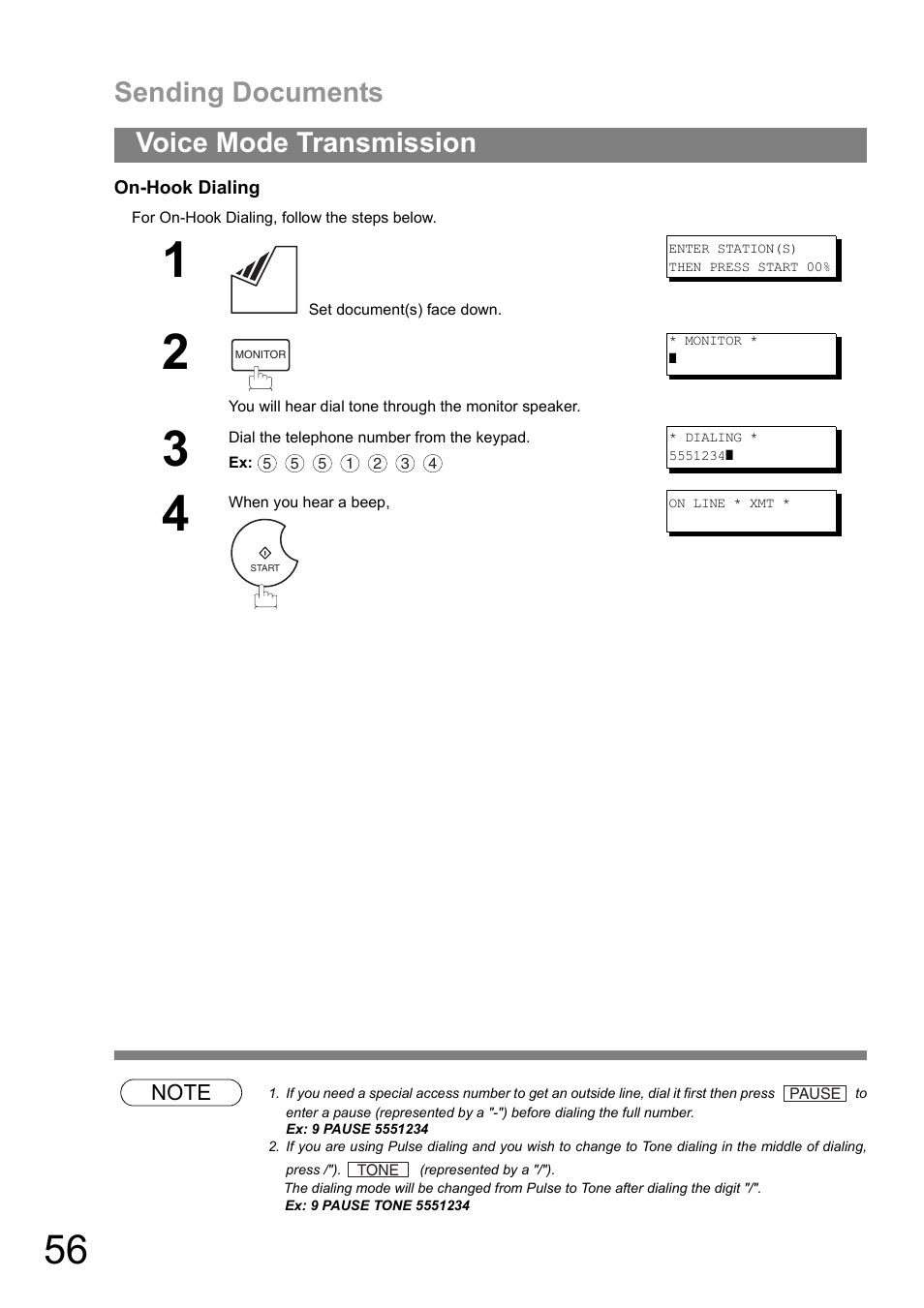 Sending documents, Voice mode transmission | Panasonic UF-890/990 User Manual | Page 56 / 170