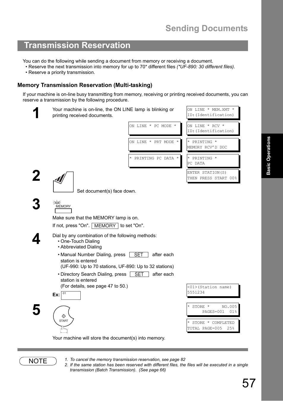 Transmission reservation, Sending documents | Panasonic UF-890/990 User Manual | Page 57 / 170