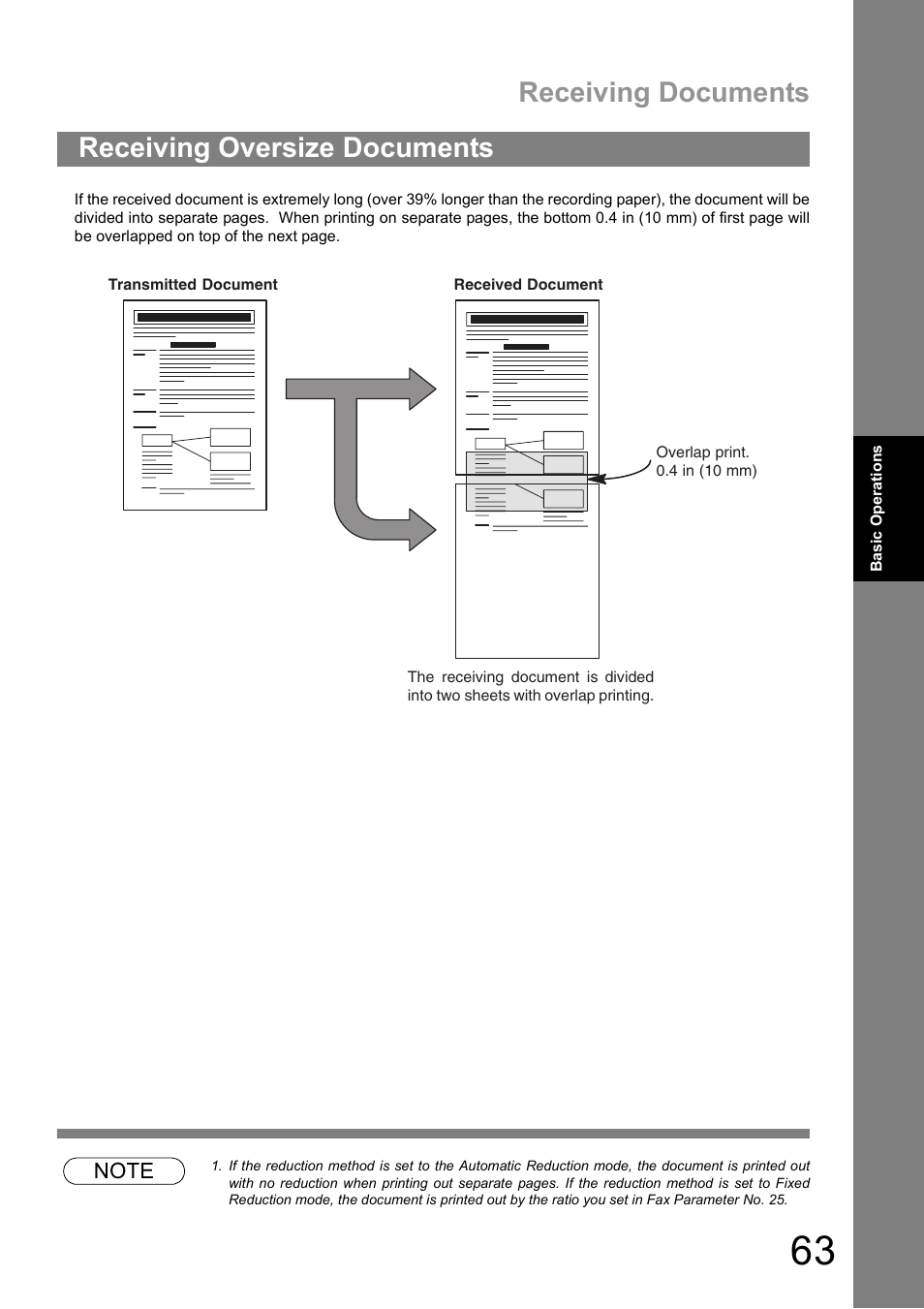 Receiving oversize documents, Receiving documents | Panasonic UF-890/990 User Manual | Page 63 / 170