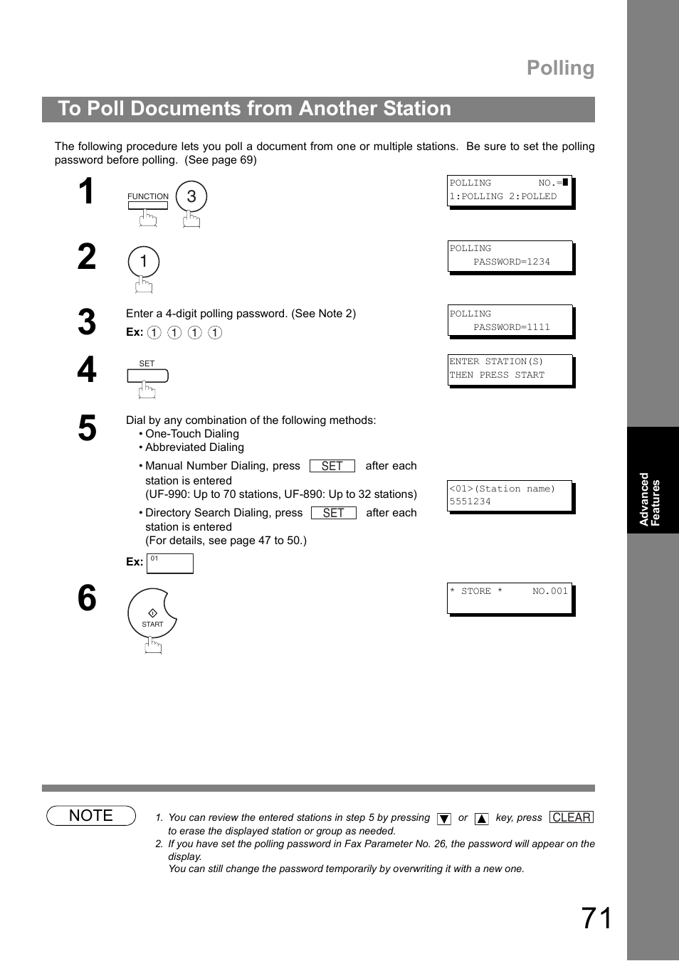 To poll documents from another station, Polling | Panasonic UF-890/990 User Manual | Page 71 / 170