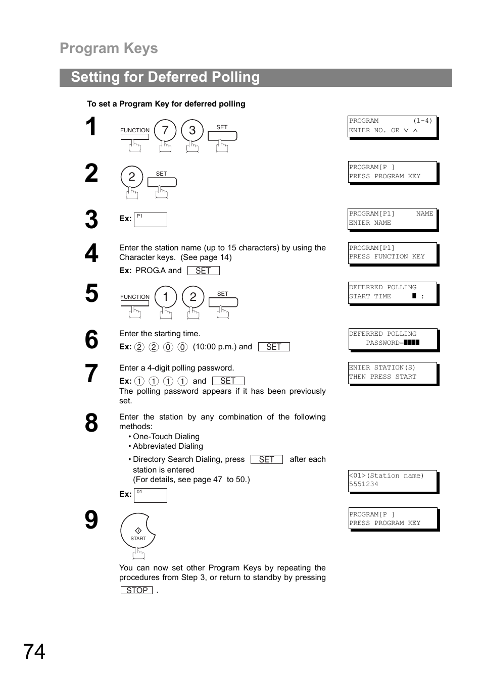 Setting for deferred polling, Program keys | Panasonic UF-890/990 User Manual | Page 74 / 170