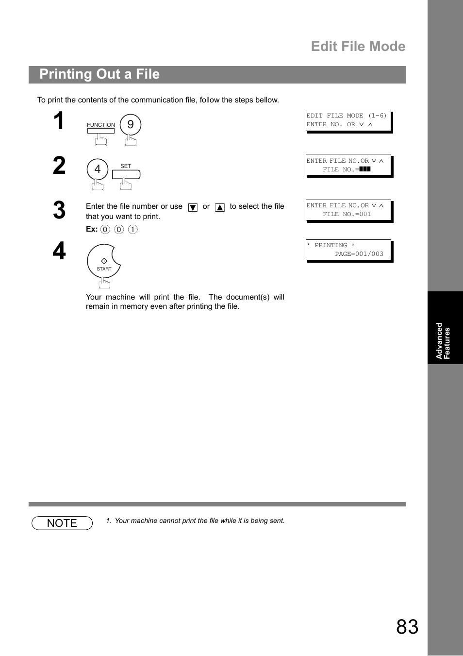 Printing out a file, Edit file mode | Panasonic UF-890/990 User Manual | Page 83 / 170