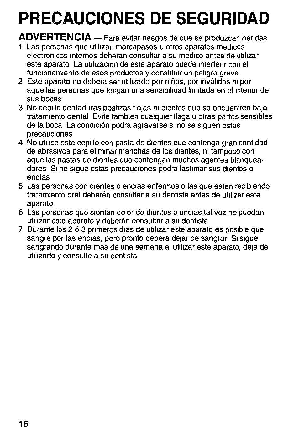 Precauciones de seguridad, Advertencia | Panasonic EW1000 User Manual | Page 16 / 28