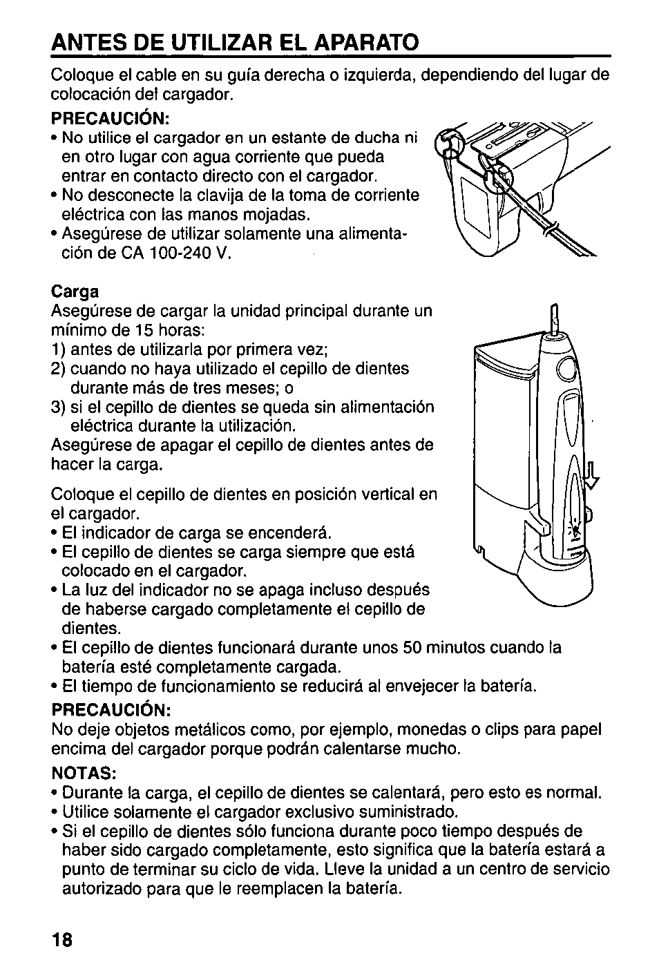 Antes de utilizar el aparato | Panasonic EW1000 User Manual | Page 18 / 28