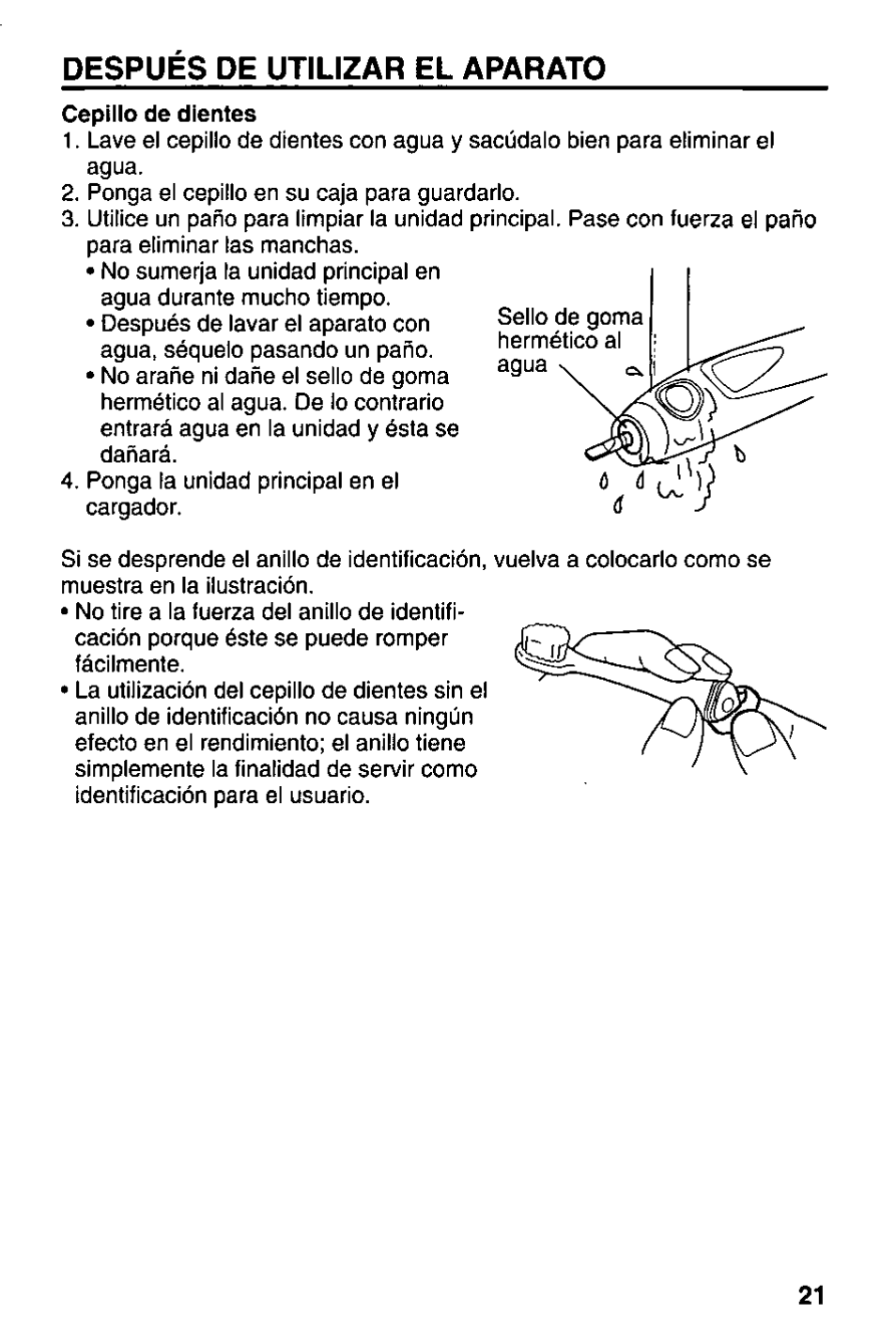 Despues de utilizar el aparato | Panasonic EW1000 User Manual | Page 21 / 28