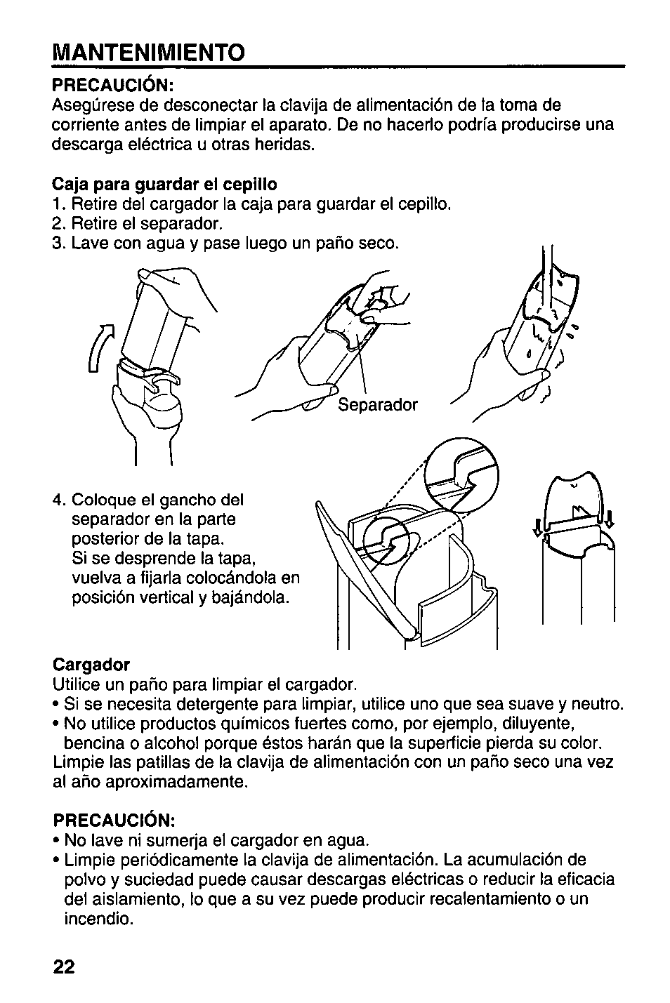 Mantenimiento | Panasonic EW1000 User Manual | Page 22 / 28