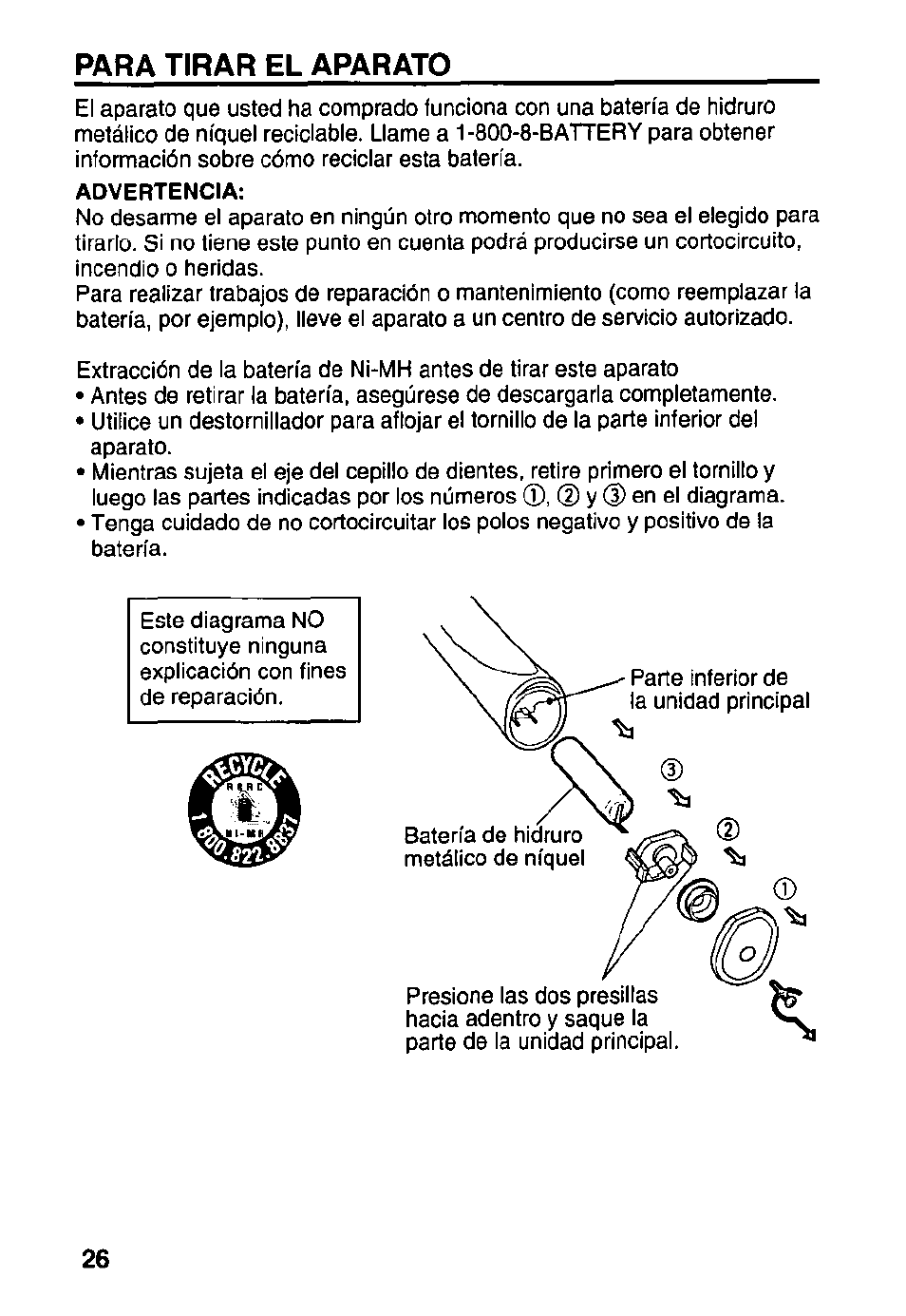 Para tirar el aparato | Panasonic EW1000 User Manual | Page 26 / 28