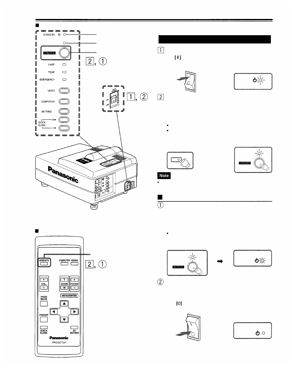 Basic operations, Turning on the power, Turning on the power turn on the main power switch | Panasonic PT-D995U User Manual | Page 28 / 60