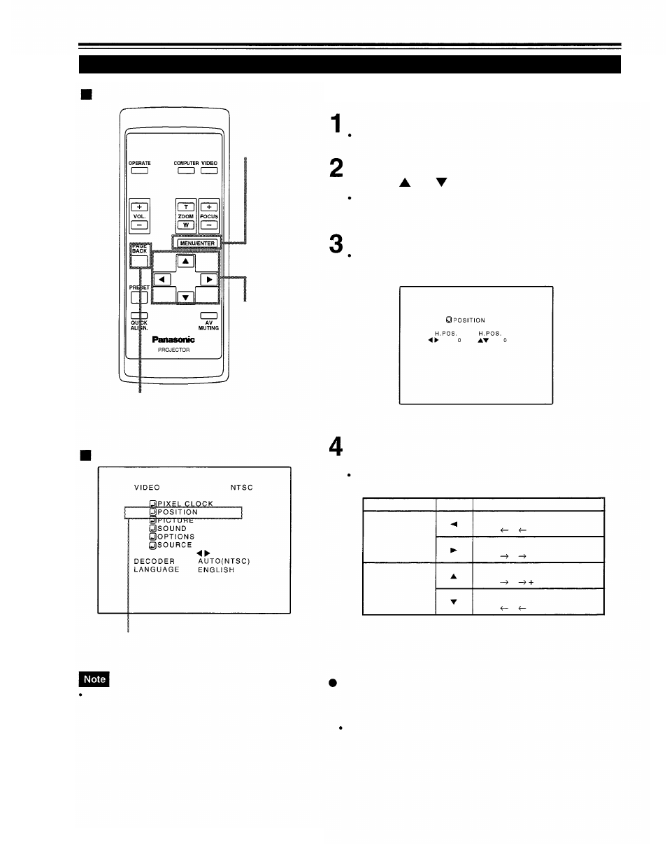 Adjusting the screen position, Adjusting the screen position remote control unit, Main menu | Press the menu/enter button, Select “position” with the cursor button | Panasonic PT-D995U User Manual | Page 40 / 60