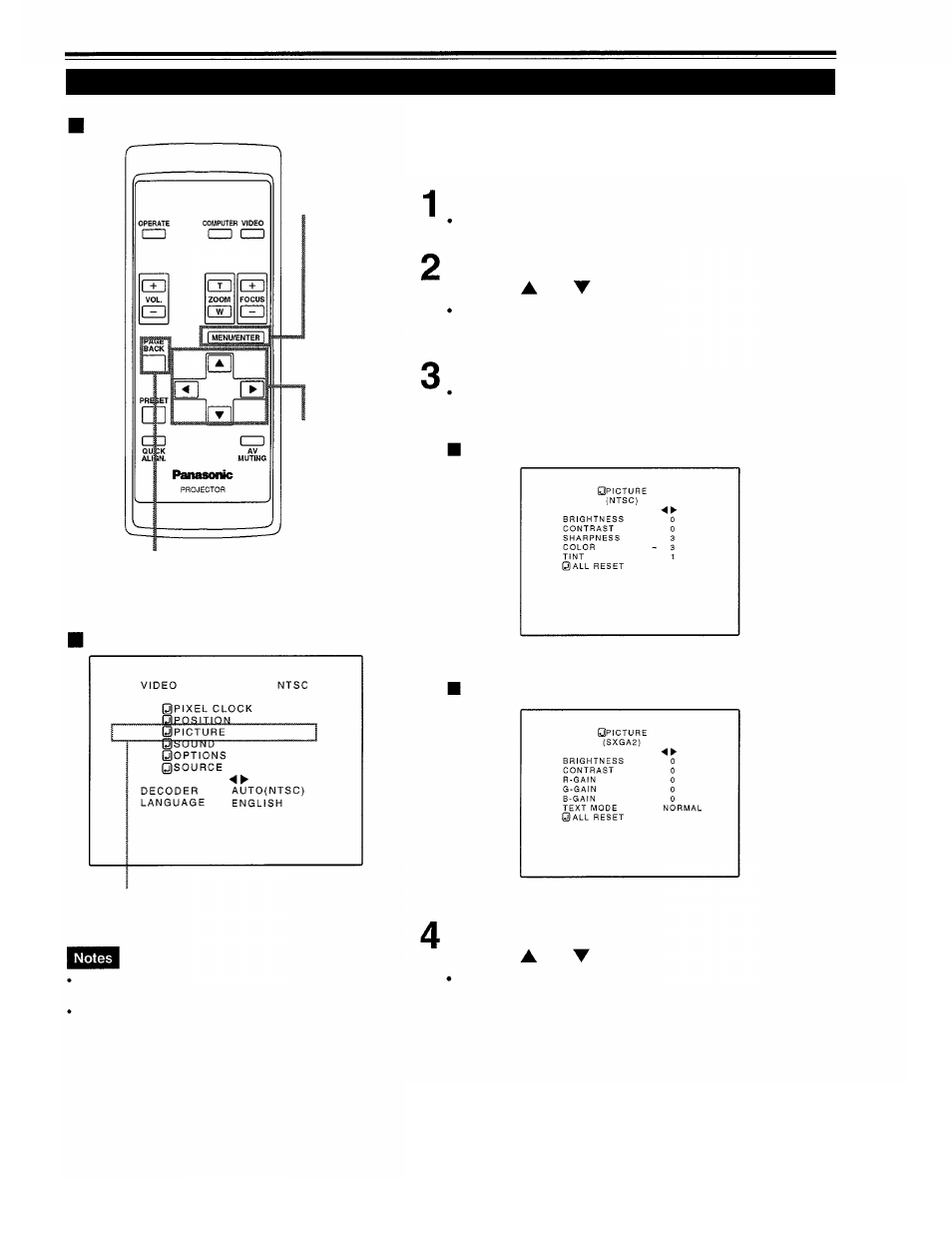 Adjusting picture quality, Adjusting picture quality remote control unit, Main menu | Press the menu/enter button, Select “picture” with the cursor button or | Panasonic PT-D995U User Manual | Page 41 / 60