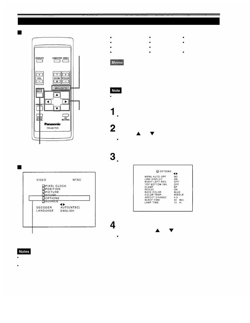 Setting and adjusting other functions (options), Main menu, Press the menu/enter button | Select the “options” with the cursor button or | Panasonic PT-D995U User Manual | Page 45 / 60