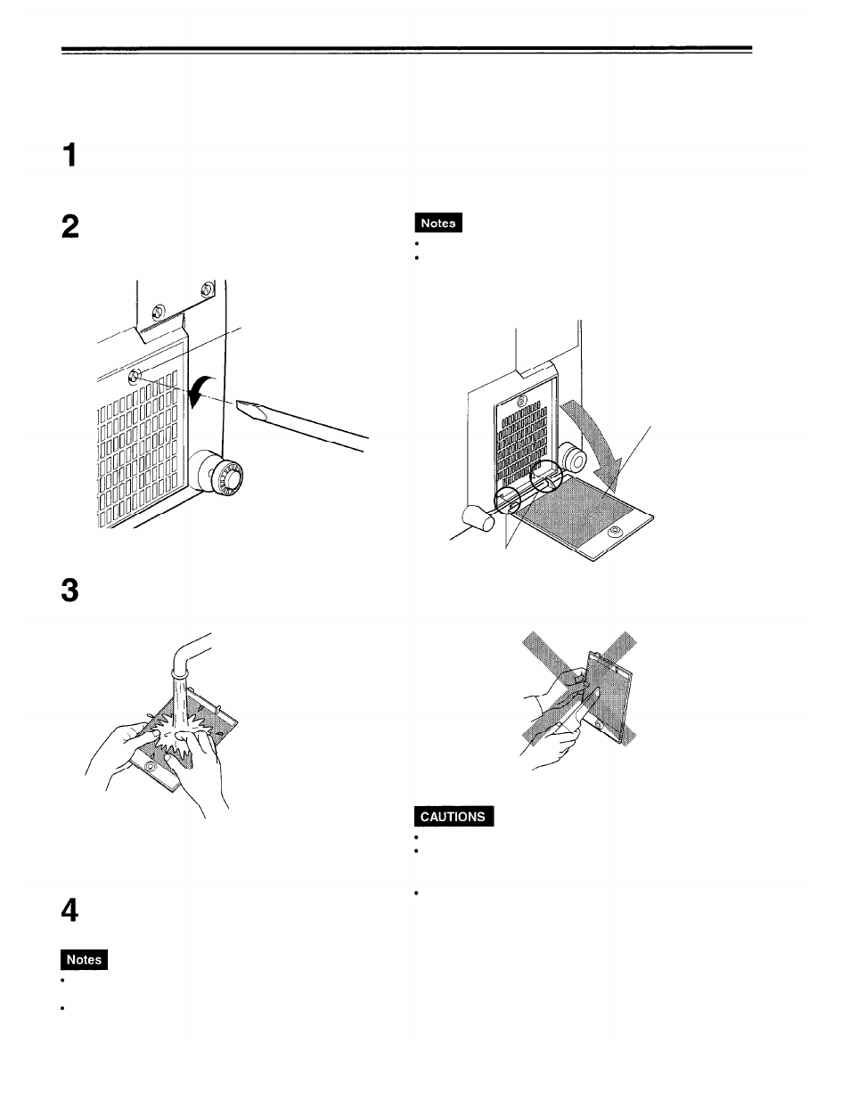 Cleaning and replacing the filter, Turn off the main power switch, Remove the filter | Clean the filter, Reinstall the filter | Panasonic PT-D995U User Manual | Page 53 / 60