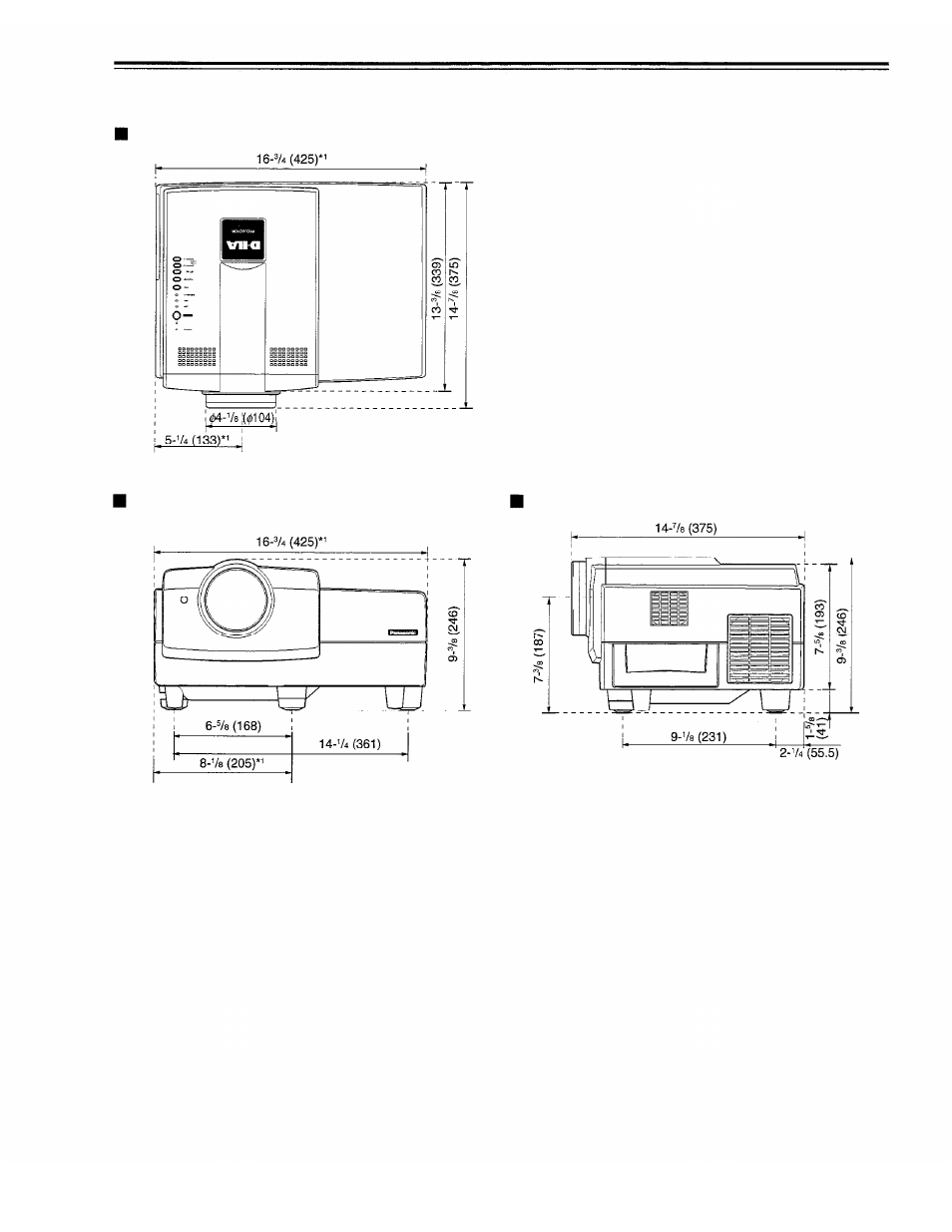 Outside dimensions | Panasonic PT-D995U User Manual | Page 58 / 60