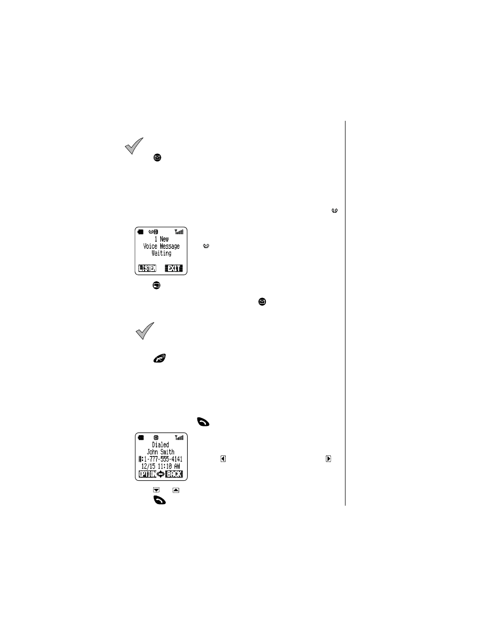Voice mail, Redialing numbers, Listening to new voice mail | Redialing one of the last 10 numbers dialed | Panasonic Versio EB-TX320 User Manual | Page 33 / 46