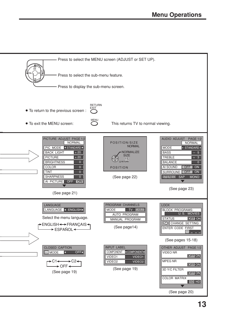 Menu operations 2, Menu operations | Panasonic TC 23LX50 User Manual | Page 13 / 40