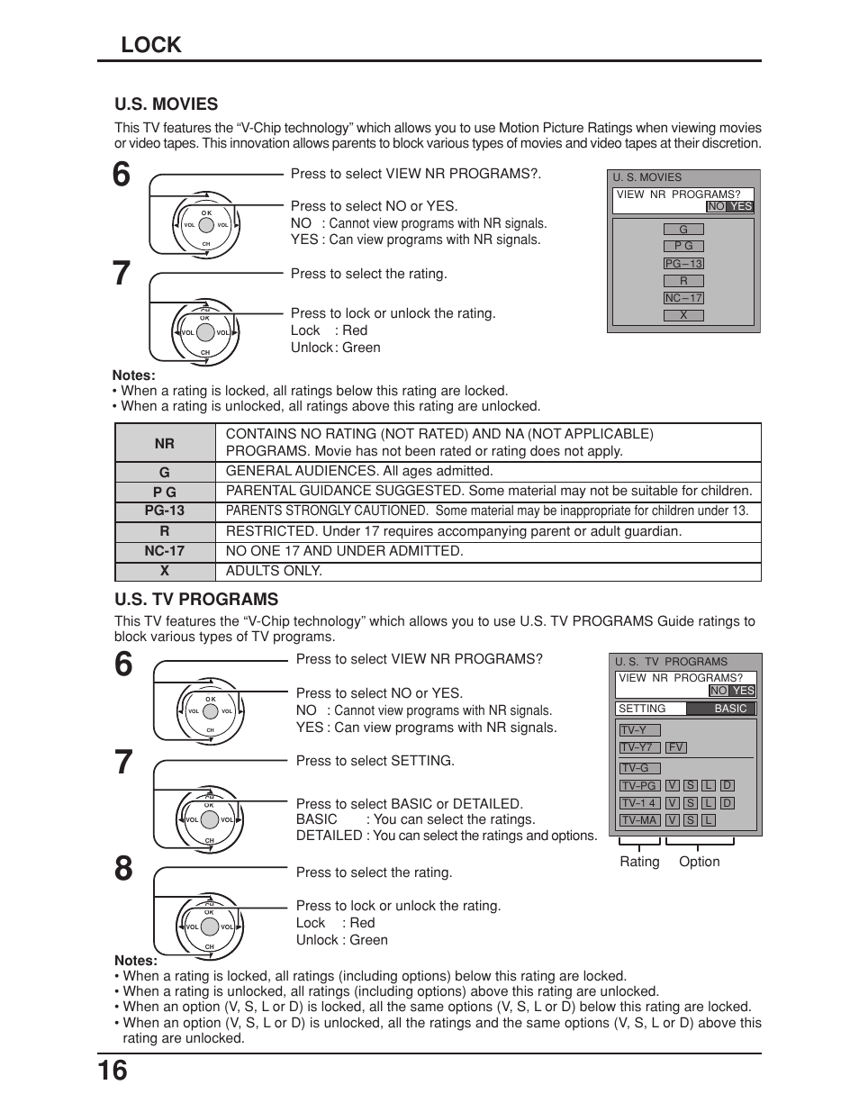 Lock, U.s. movies, U.s. tv programs | Panasonic TC 23LX50 User Manual | Page 16 / 40