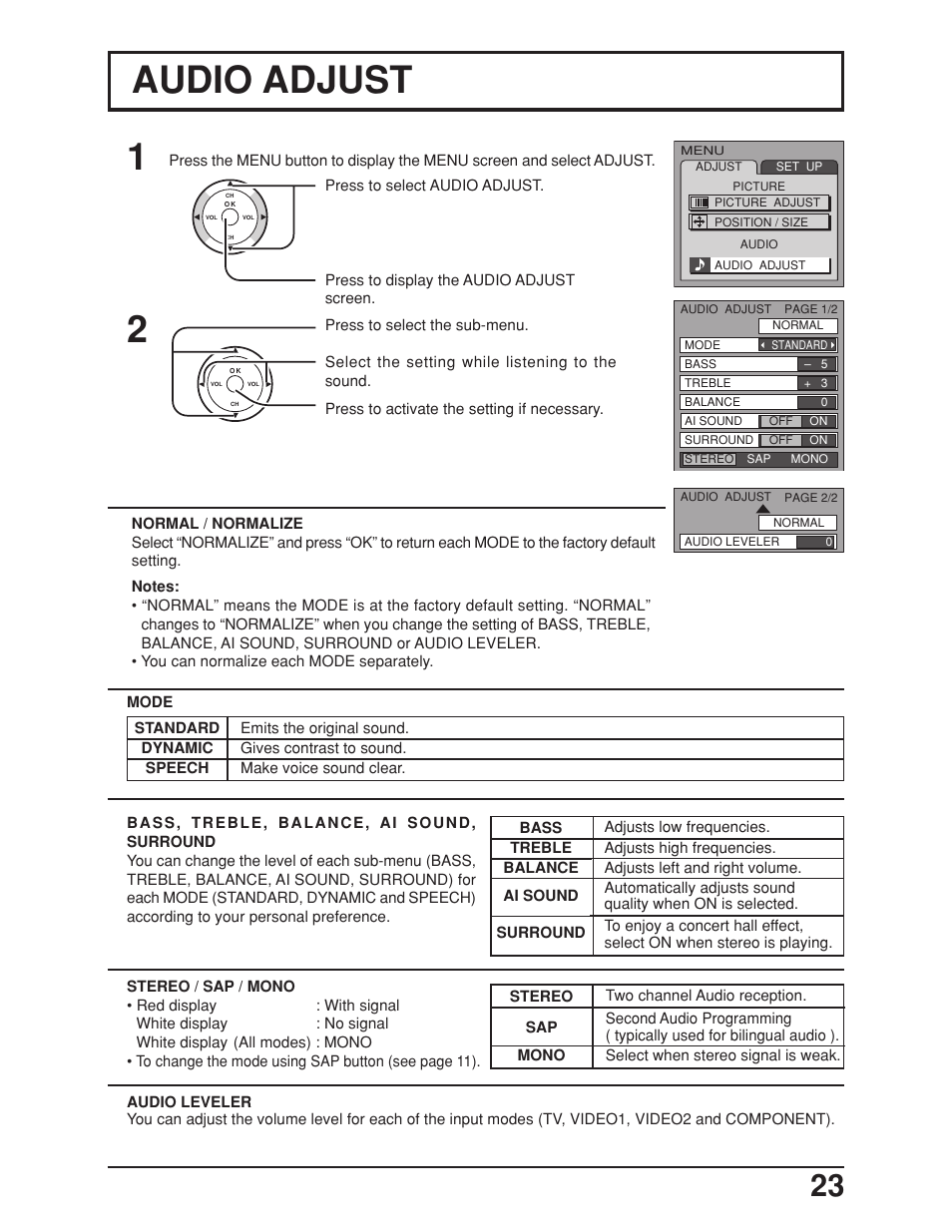 Audio adjust | Panasonic TC 23LX50 User Manual | Page 23 / 40
