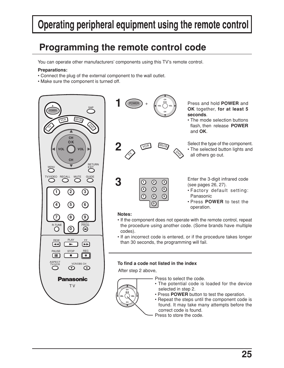 Programming the remote control code | Panasonic TC 23LX50 User Manual | Page 25 / 40