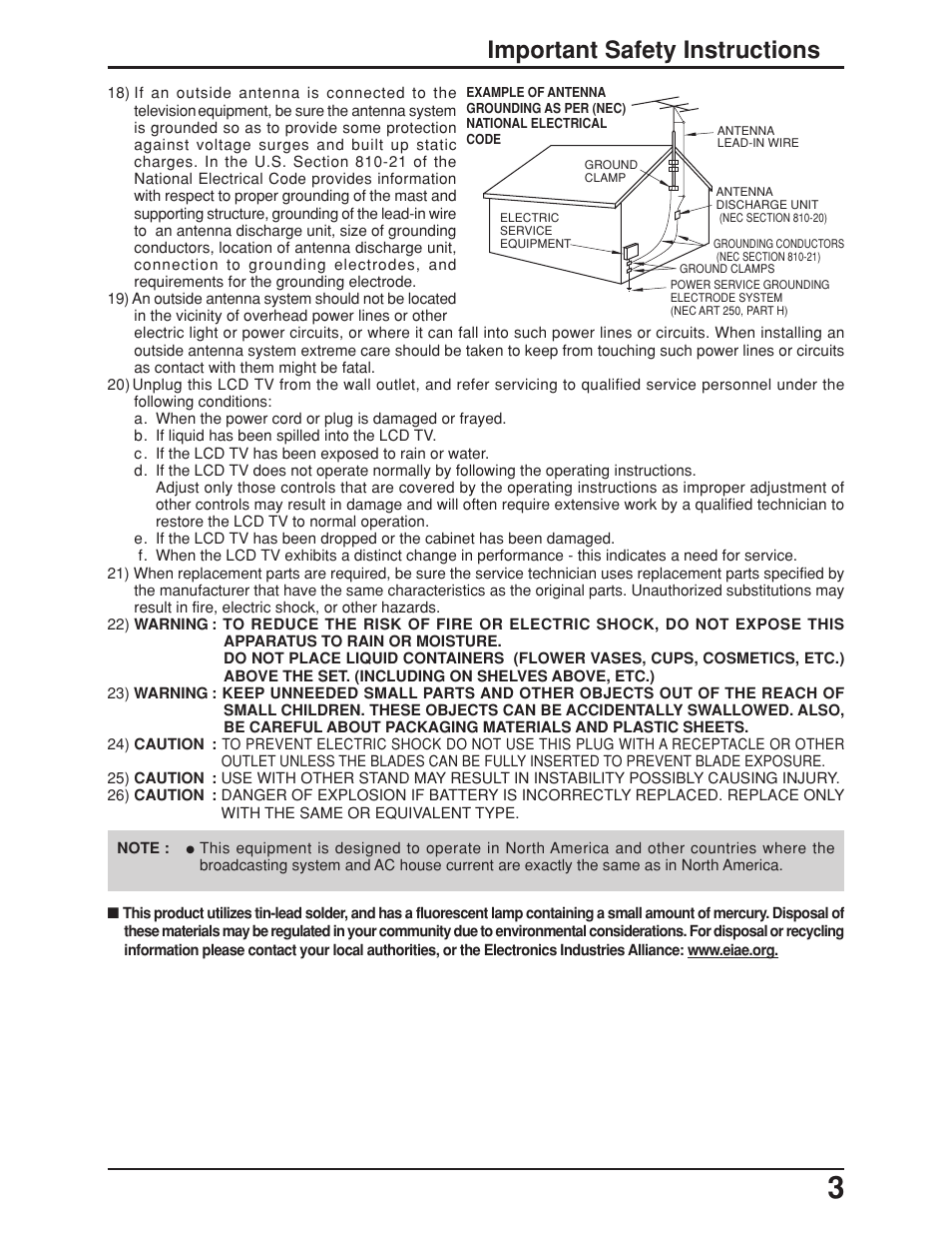 Important safety instructions | Panasonic TC 23LX50 User Manual | Page 3 / 40